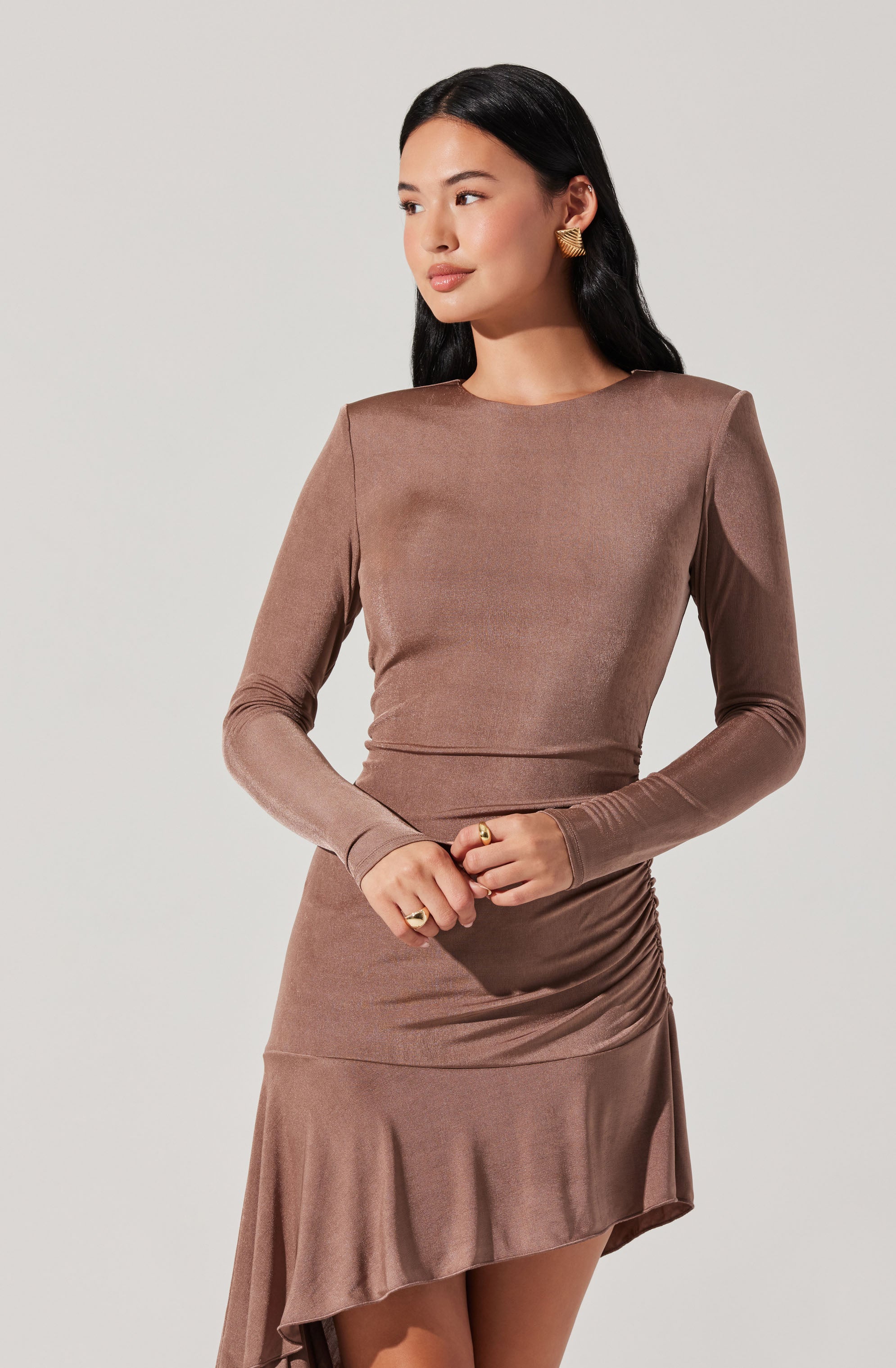 Asymmetric Ruffle Hem Dress-Aljck
