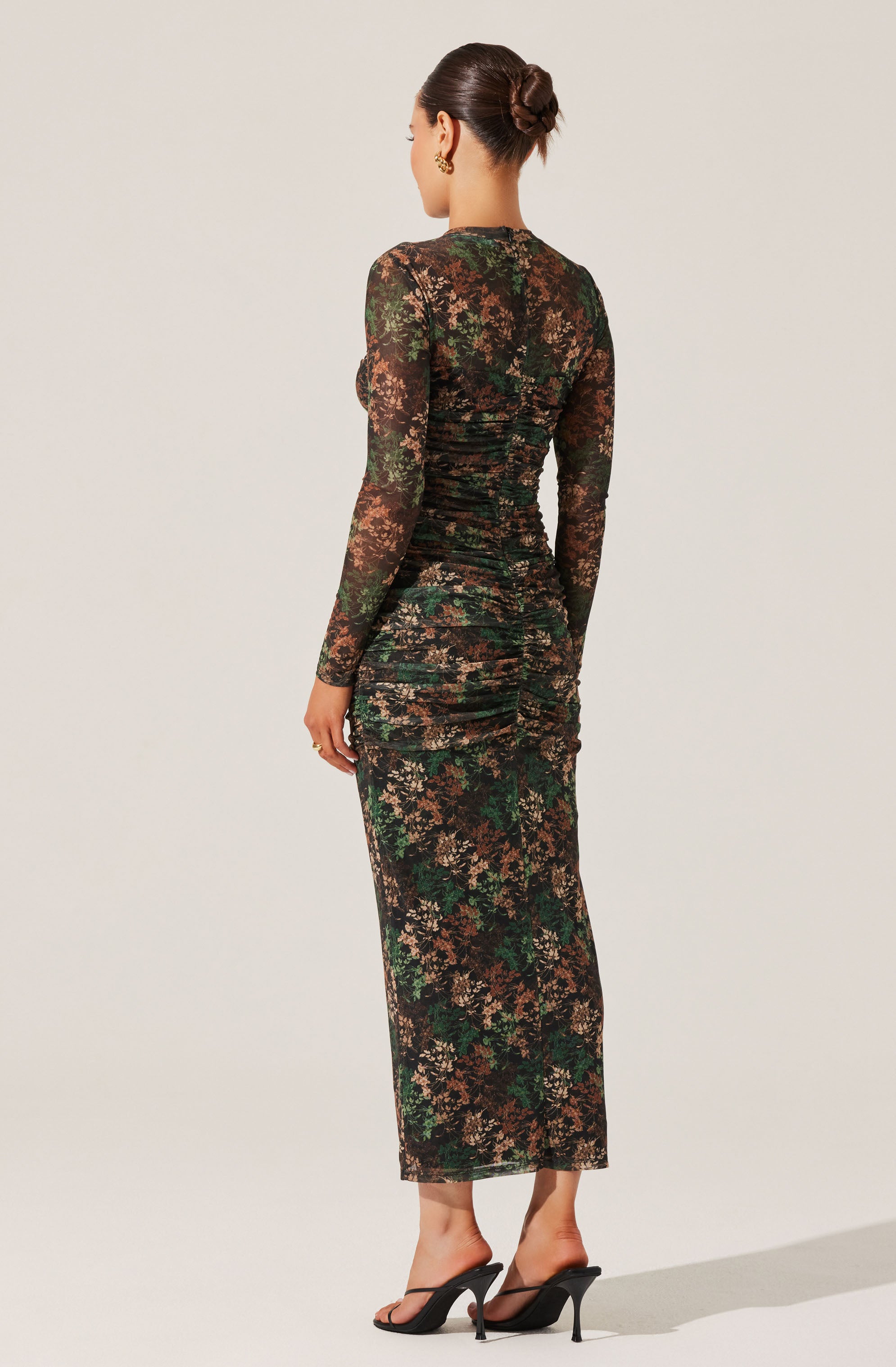 Mesh Sweetheart Ruched Maxi Dress-Aljck