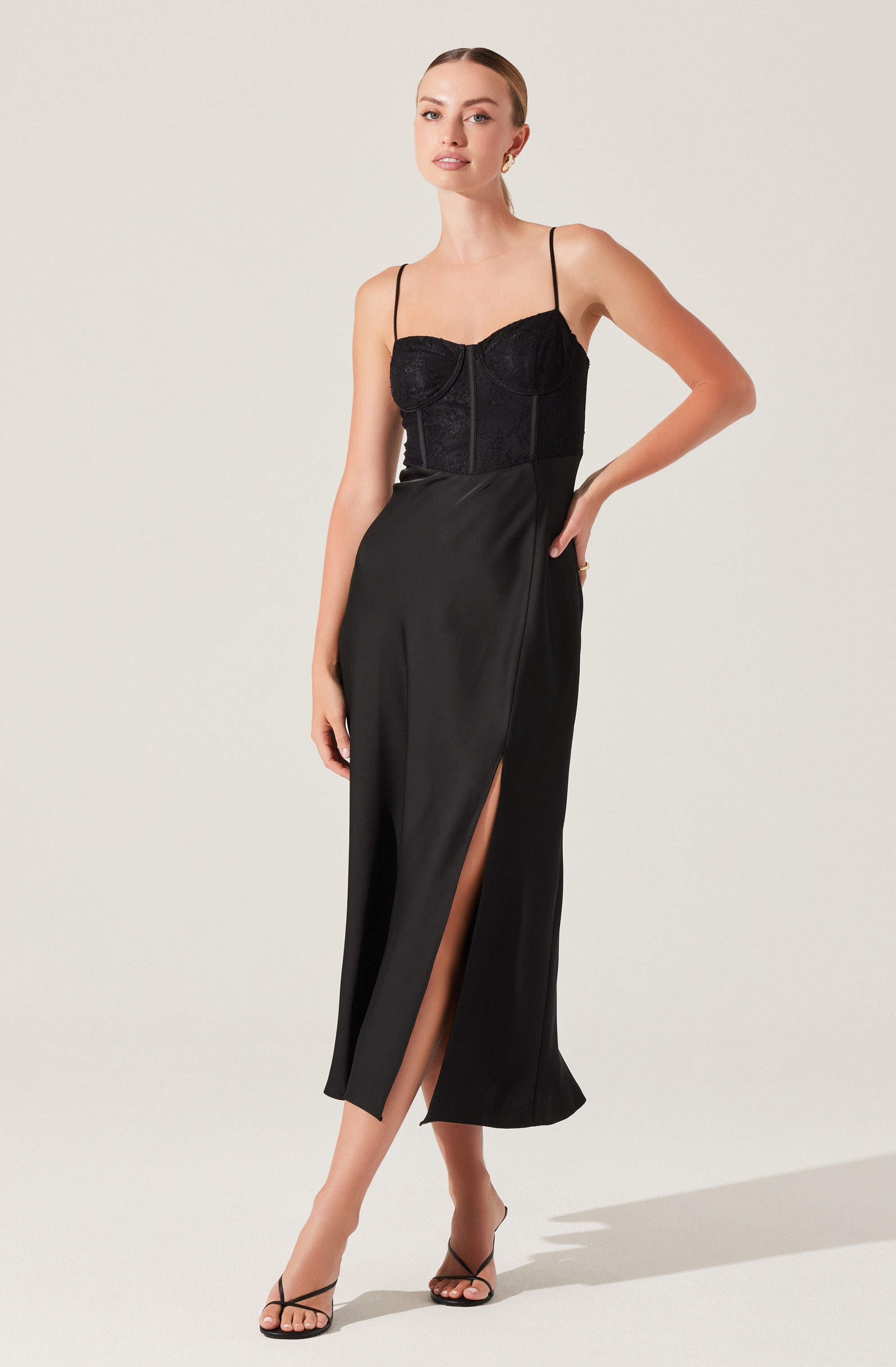 Lace Bustier Midi Dress-Aljck