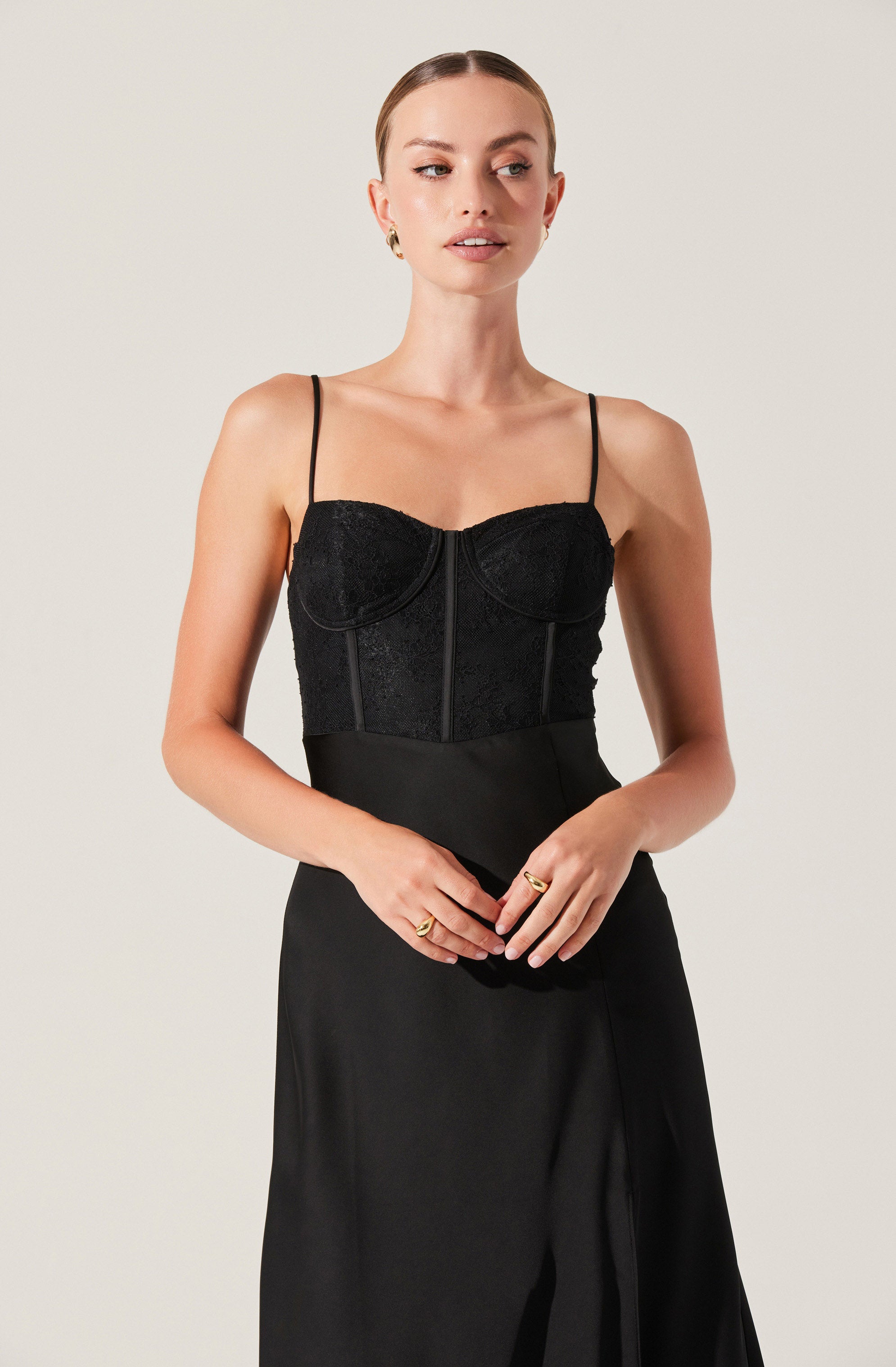 Lace Bustier Midi Dress-Aljck