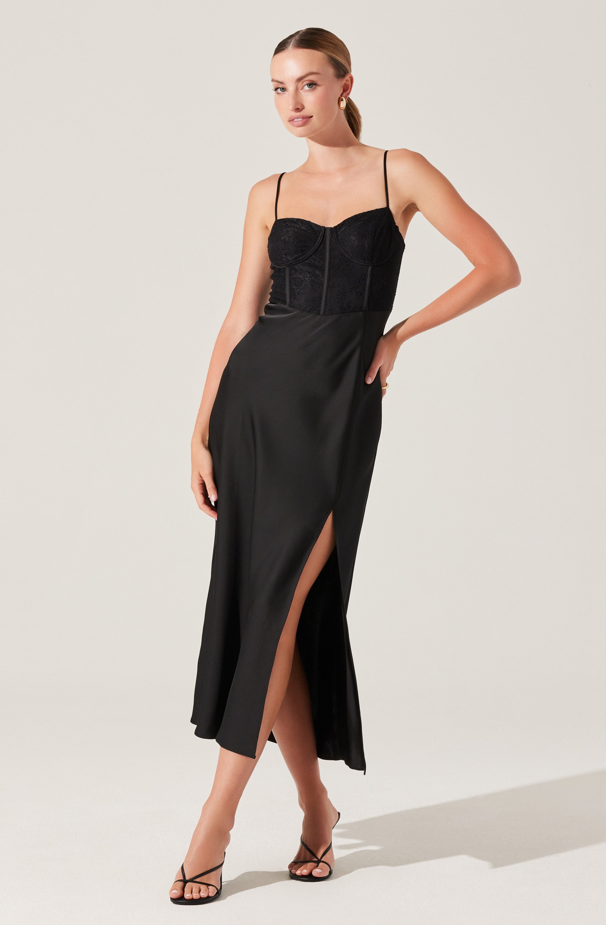 Lace Bustier Midi Dress-Aljck