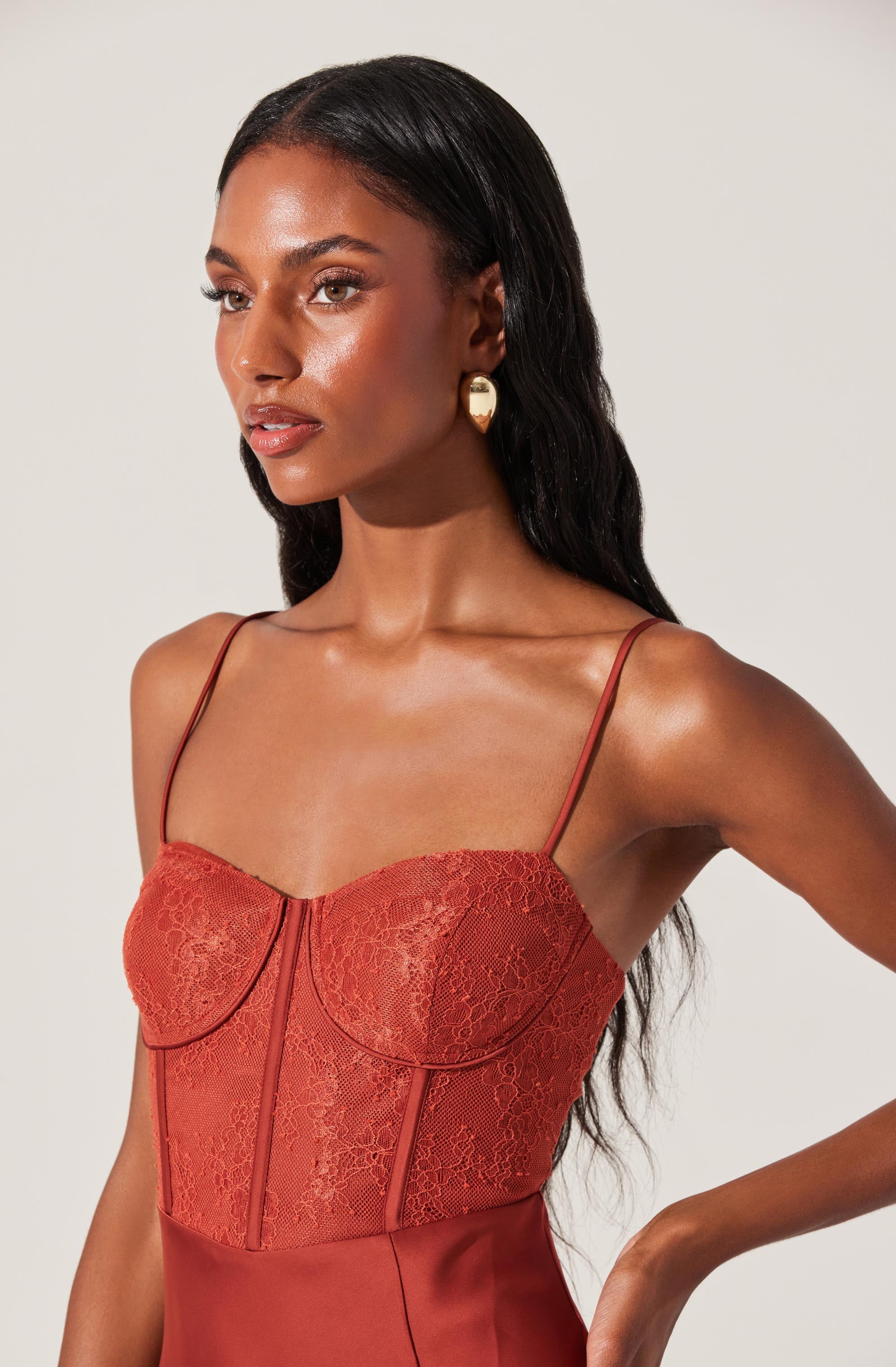 Lace Bustier Midi Dress-Aljck