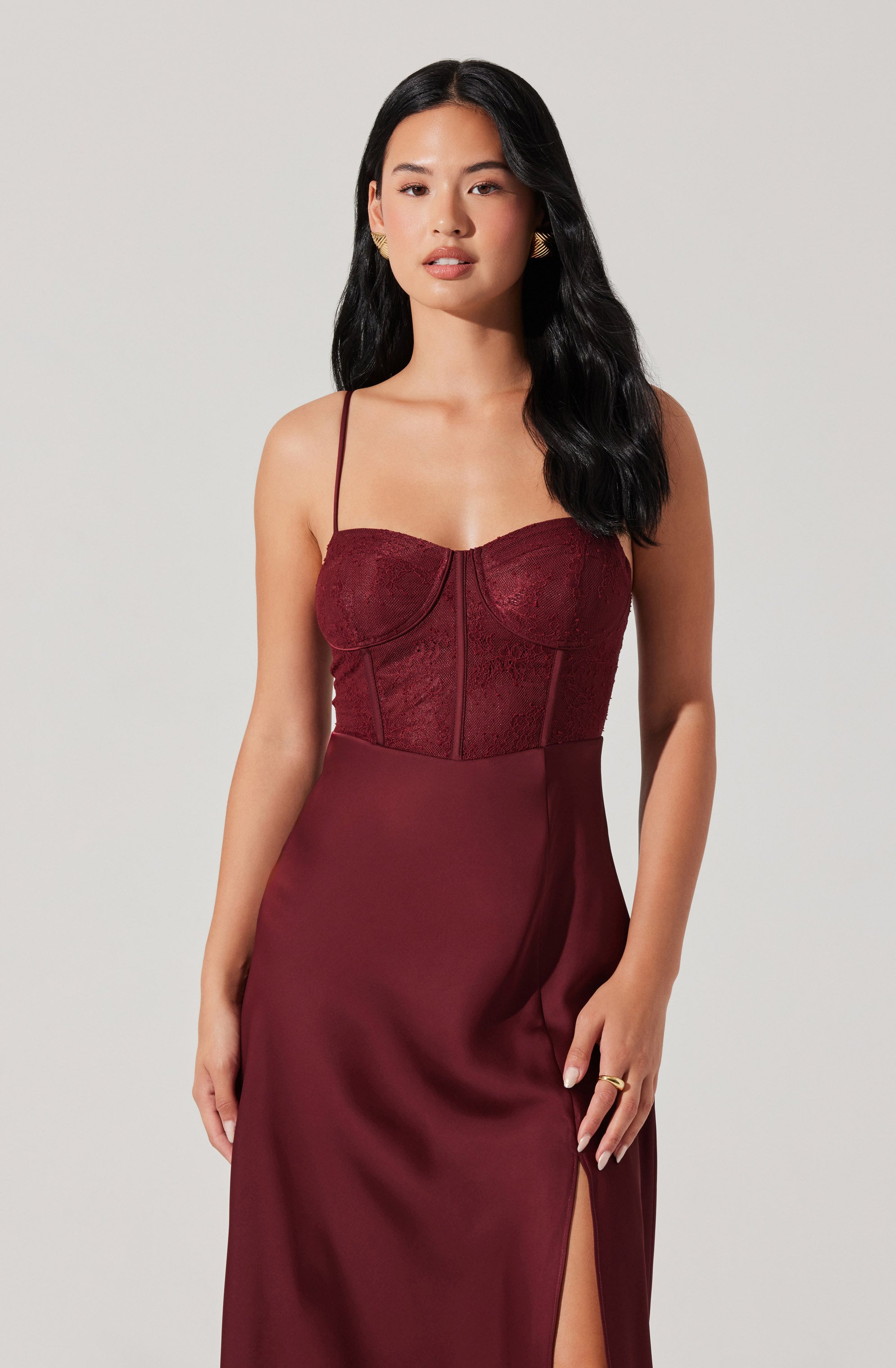 Lace Bustier Midi Dress-Aljck