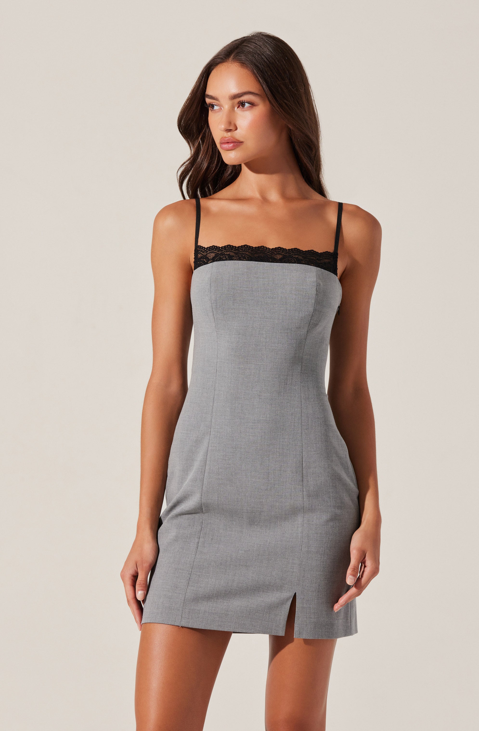 Tailored Lace Trim Mini Dress-Aljck