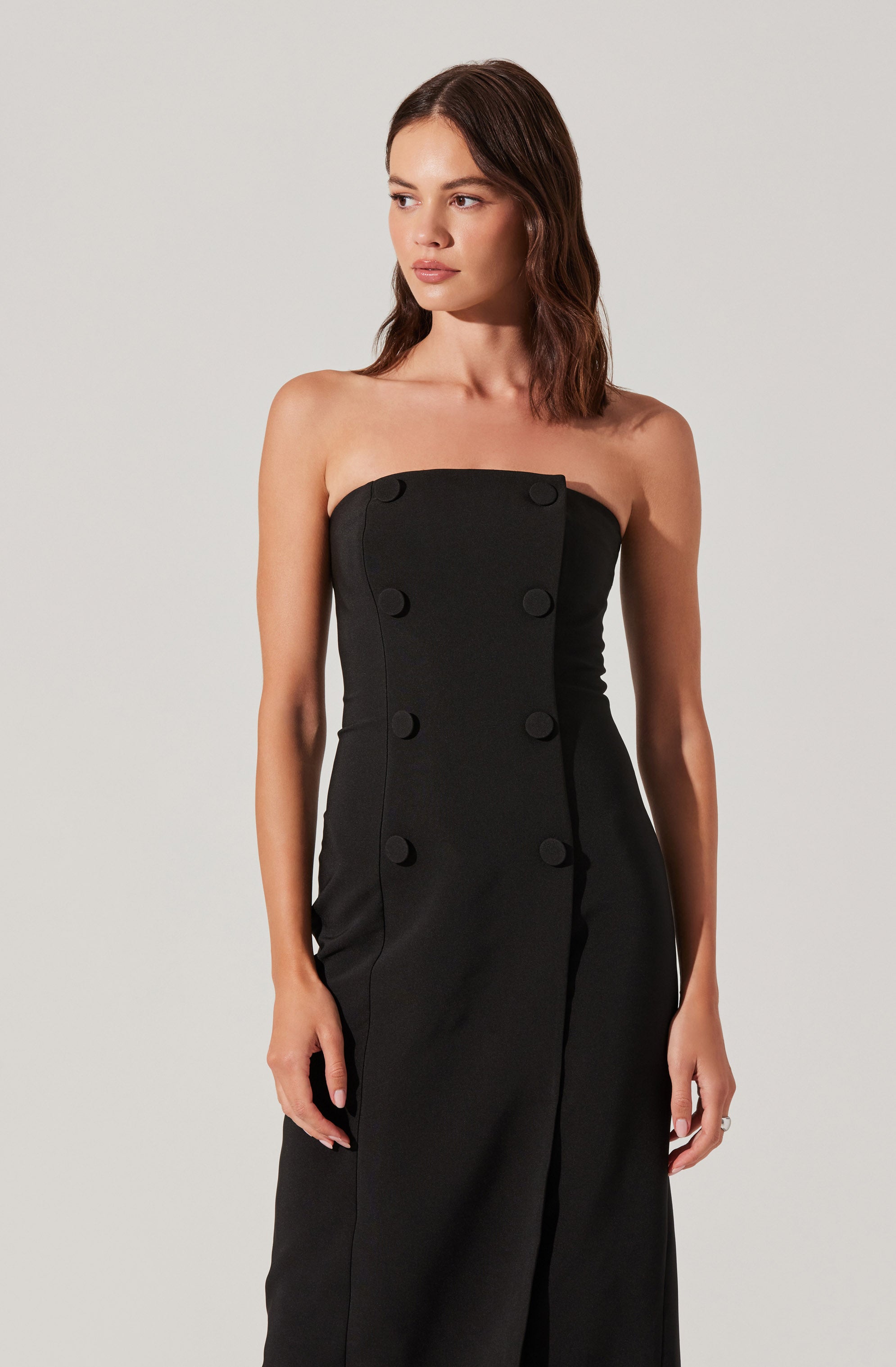 Strapless Double-Breasted Midi Dress-Aljck
