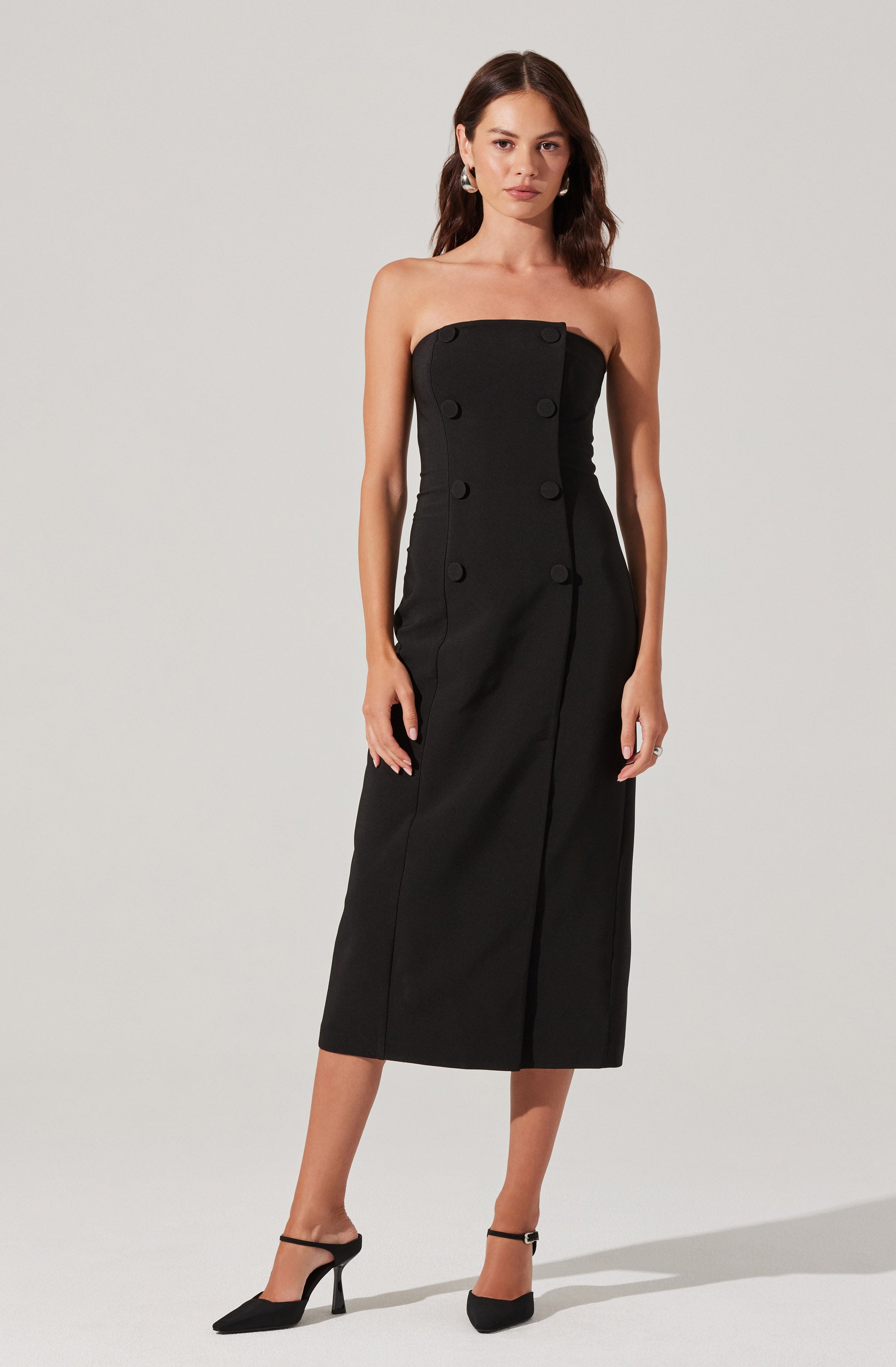 Strapless Double-Breasted Midi Dress-Aljck