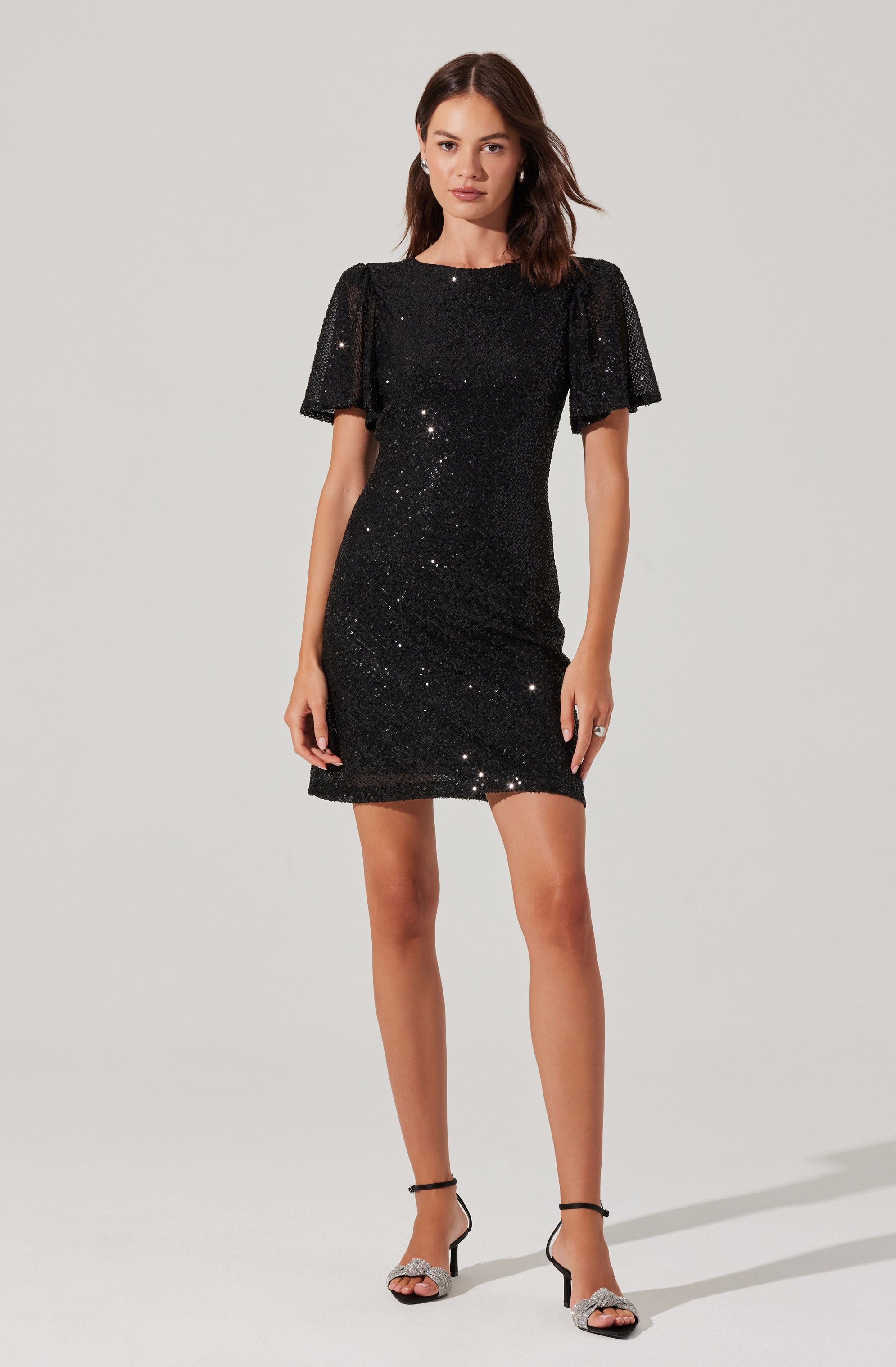 Sequin Flutter Sleeve Mini Dress-Aljck