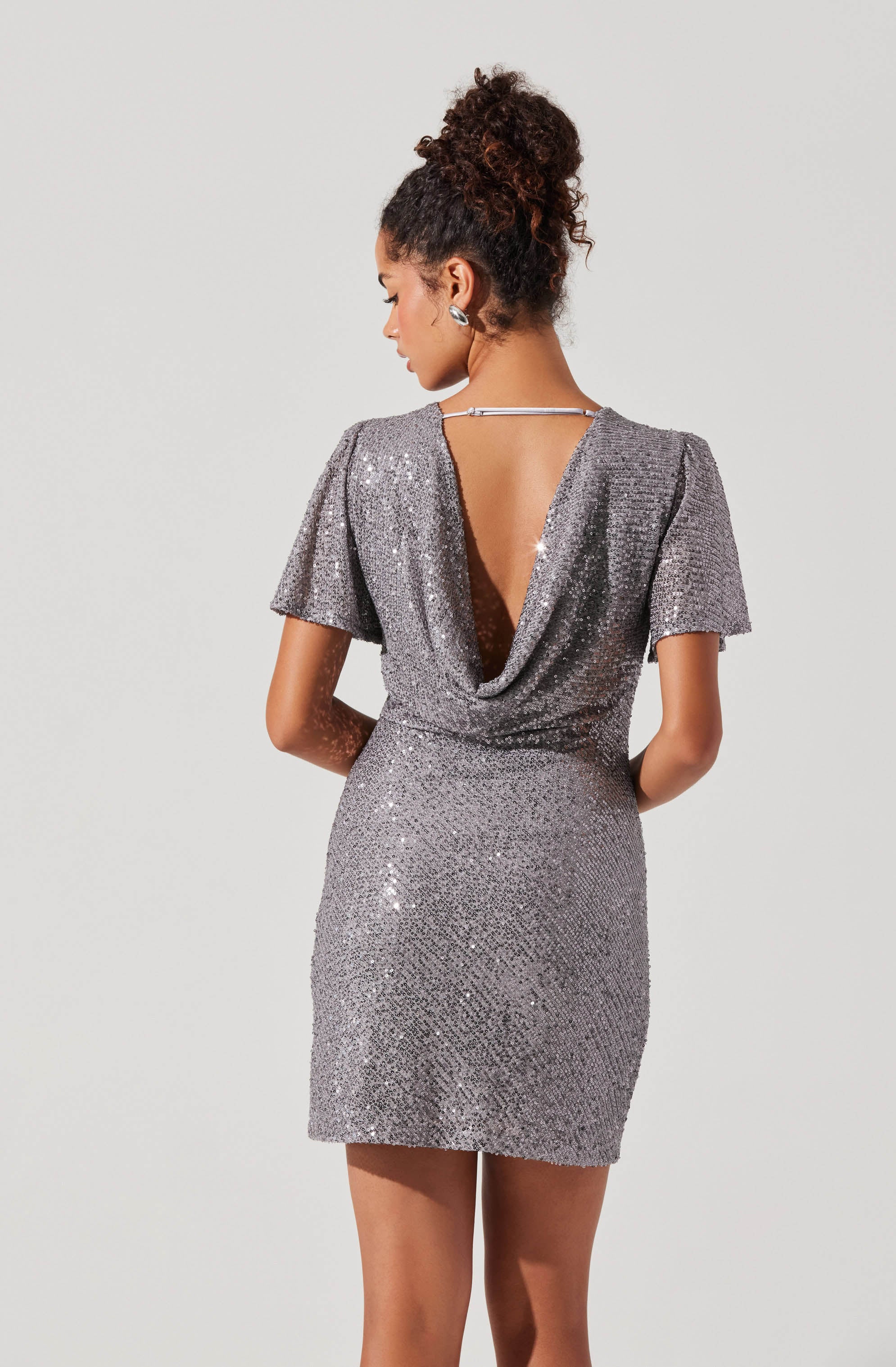 Sequin Flutter Sleeve Mini Dress-Aljck