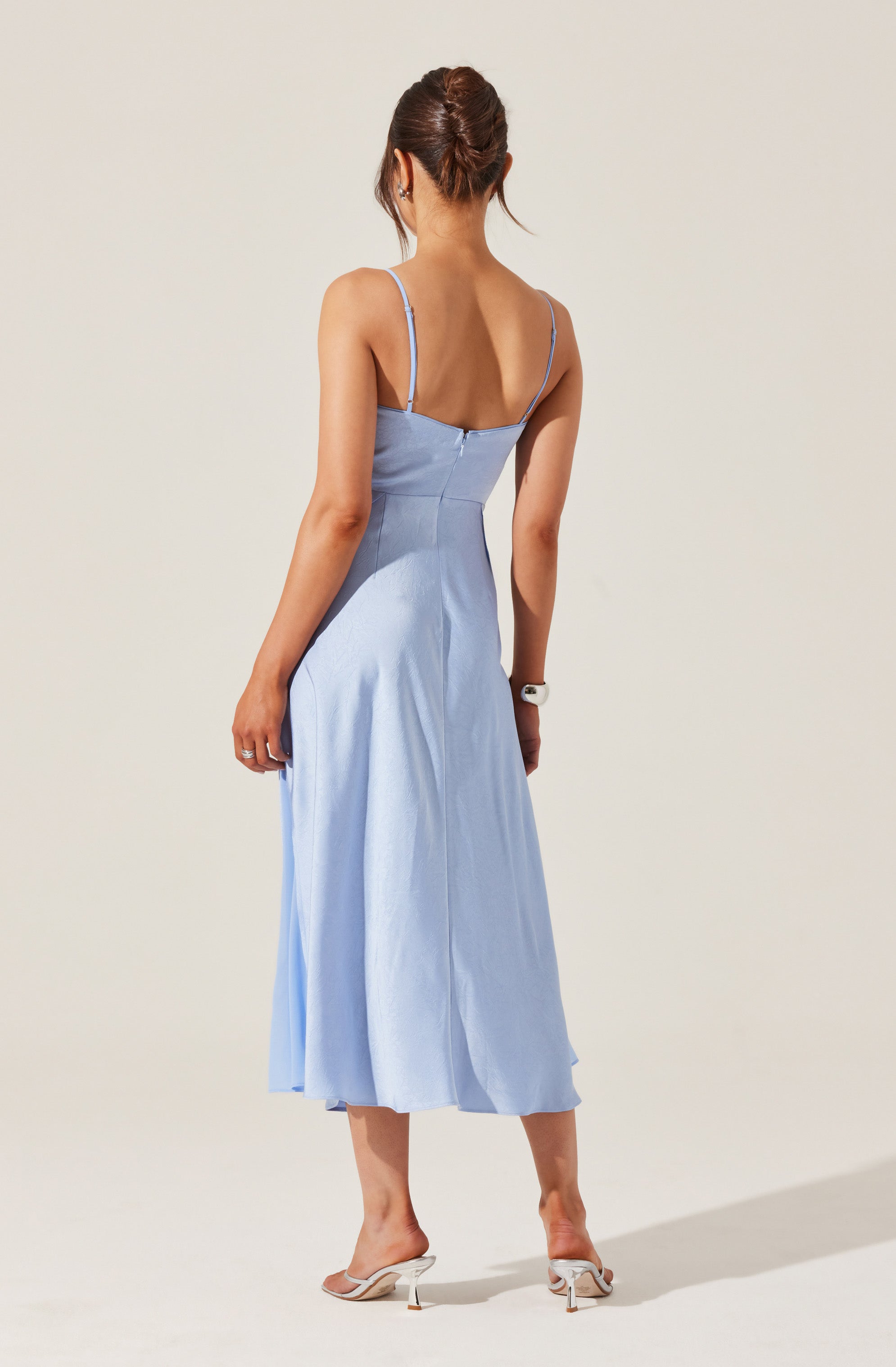 Satin Straight Neck Midi Dress-Aljck