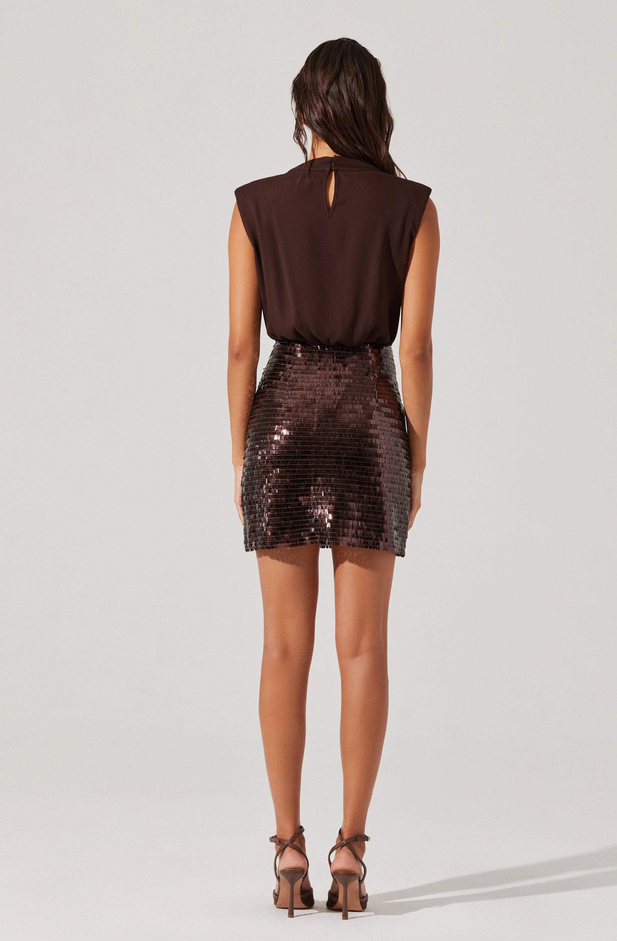 Sequin Mixed Media Mini Dress-Aljck