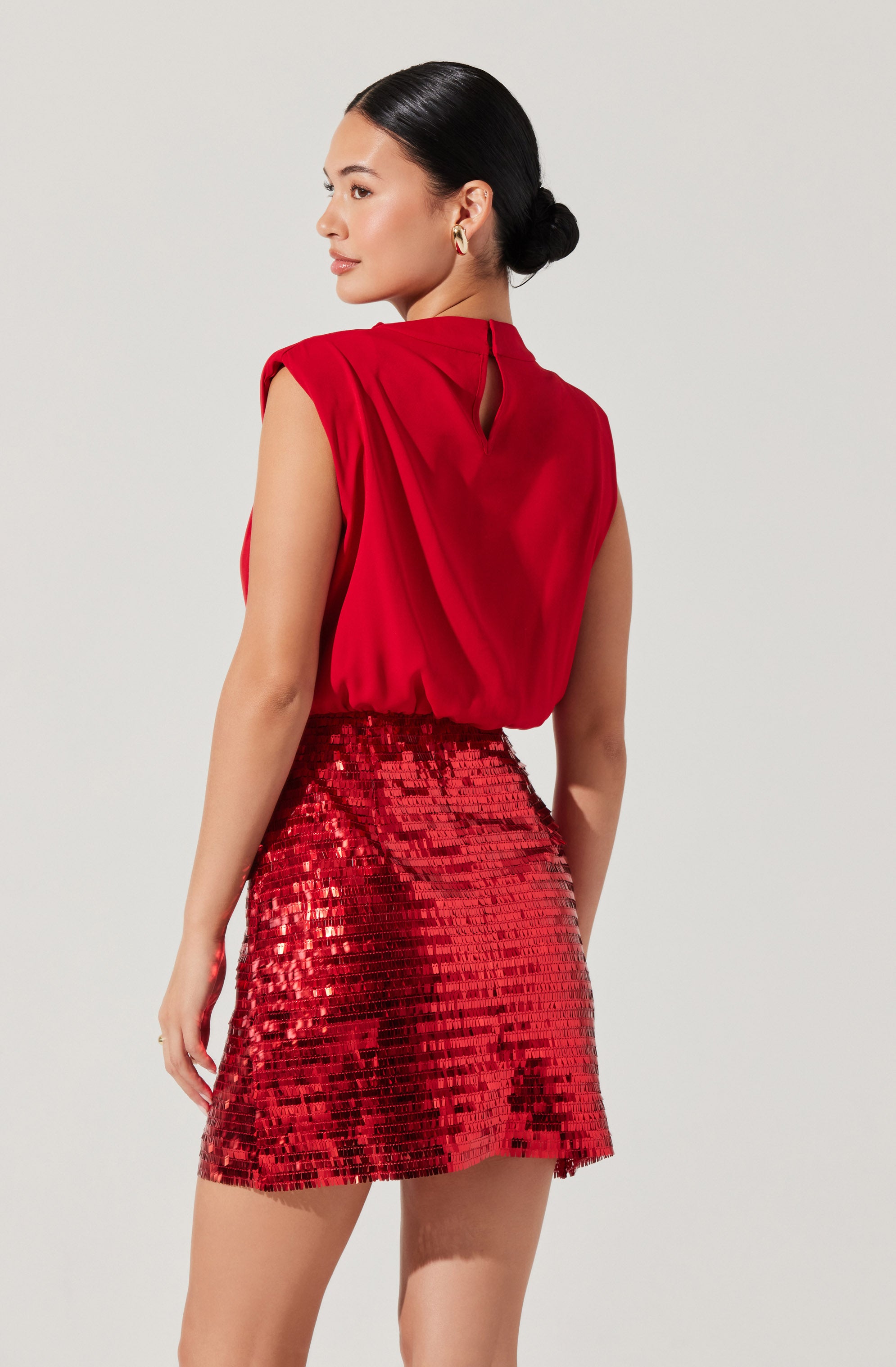 Sequin Mixed Media Mini Dress-Aljck