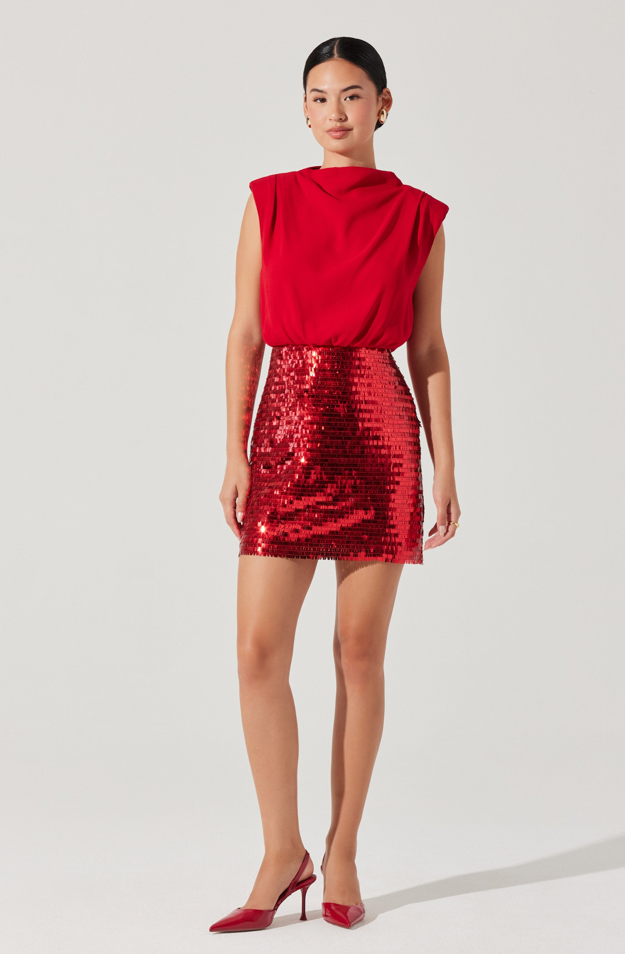 Sequin Mixed Media Mini Dress-Aljck