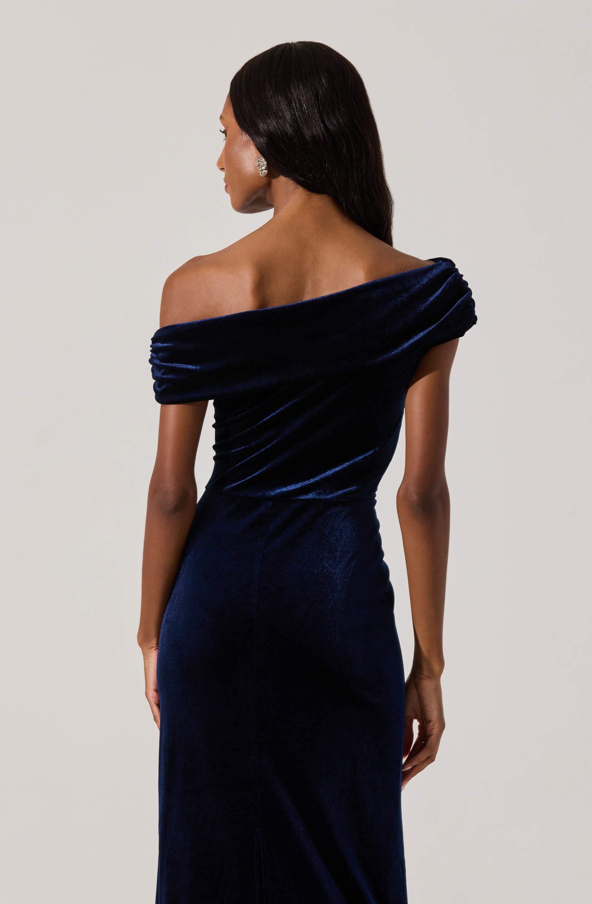 Velvet Off Shoulder Midi Dress-Aljck