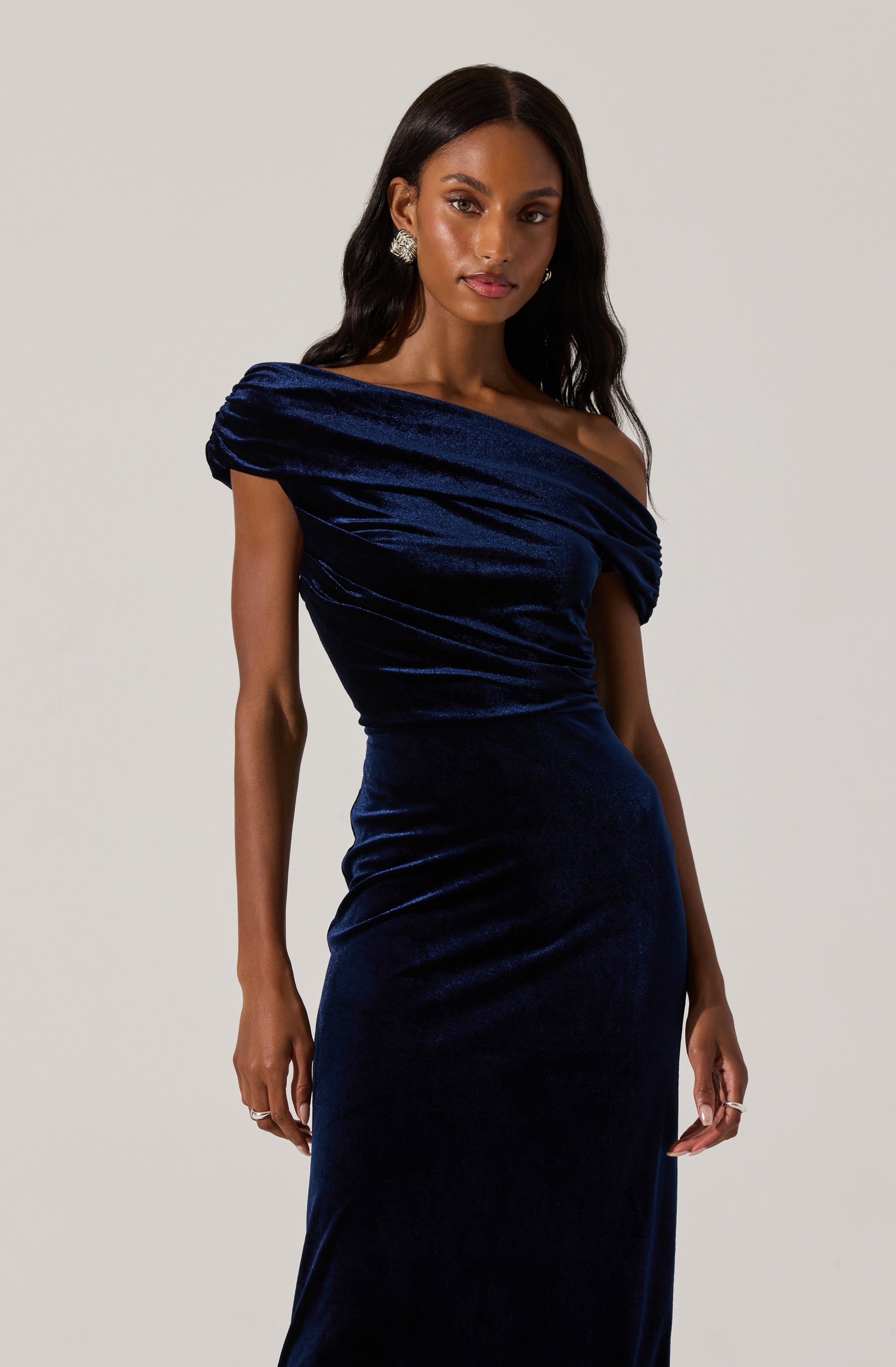 Velvet Off Shoulder Midi Dress-Aljck