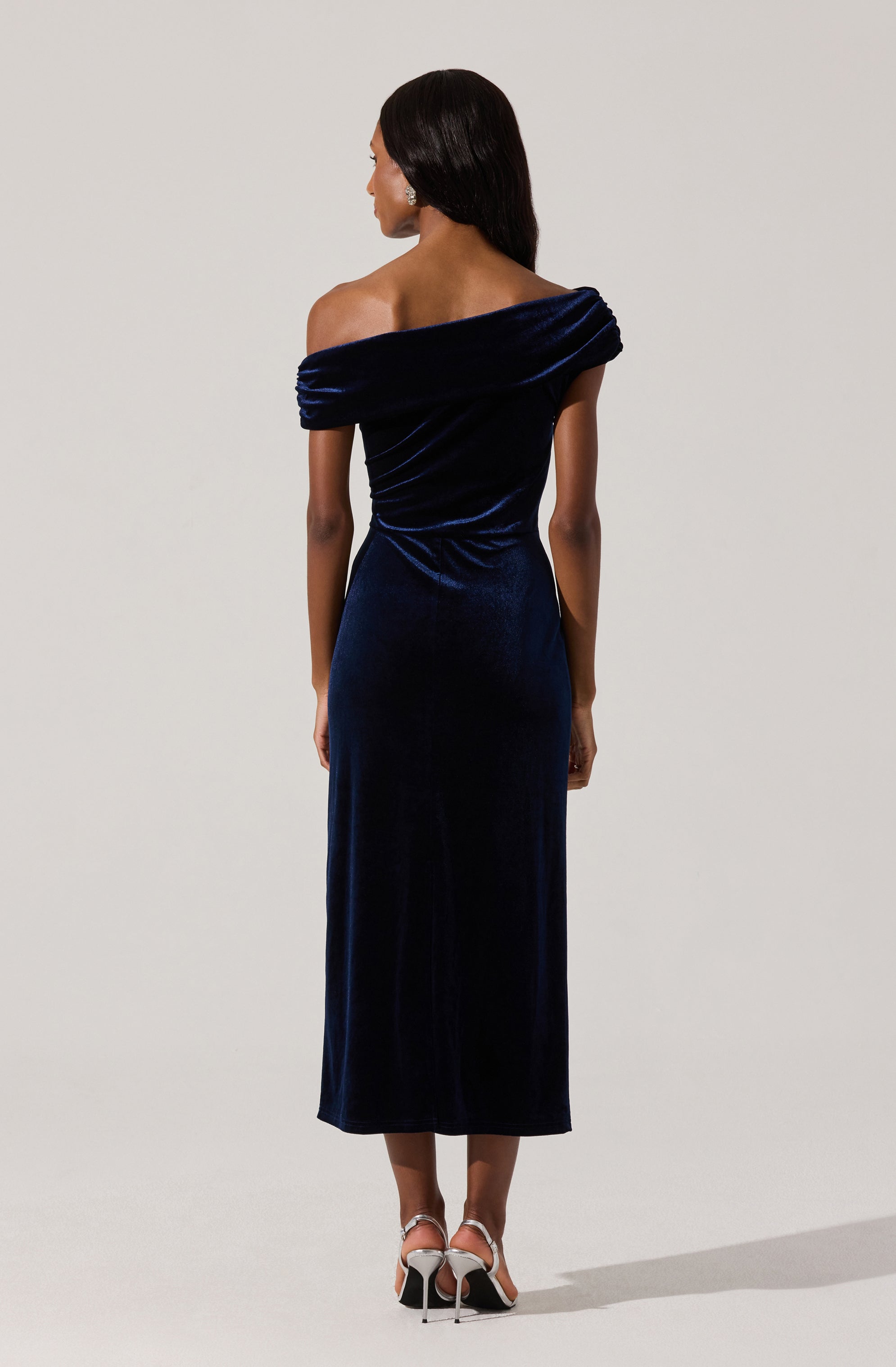 Velvet Off Shoulder Midi Dress-Aljck