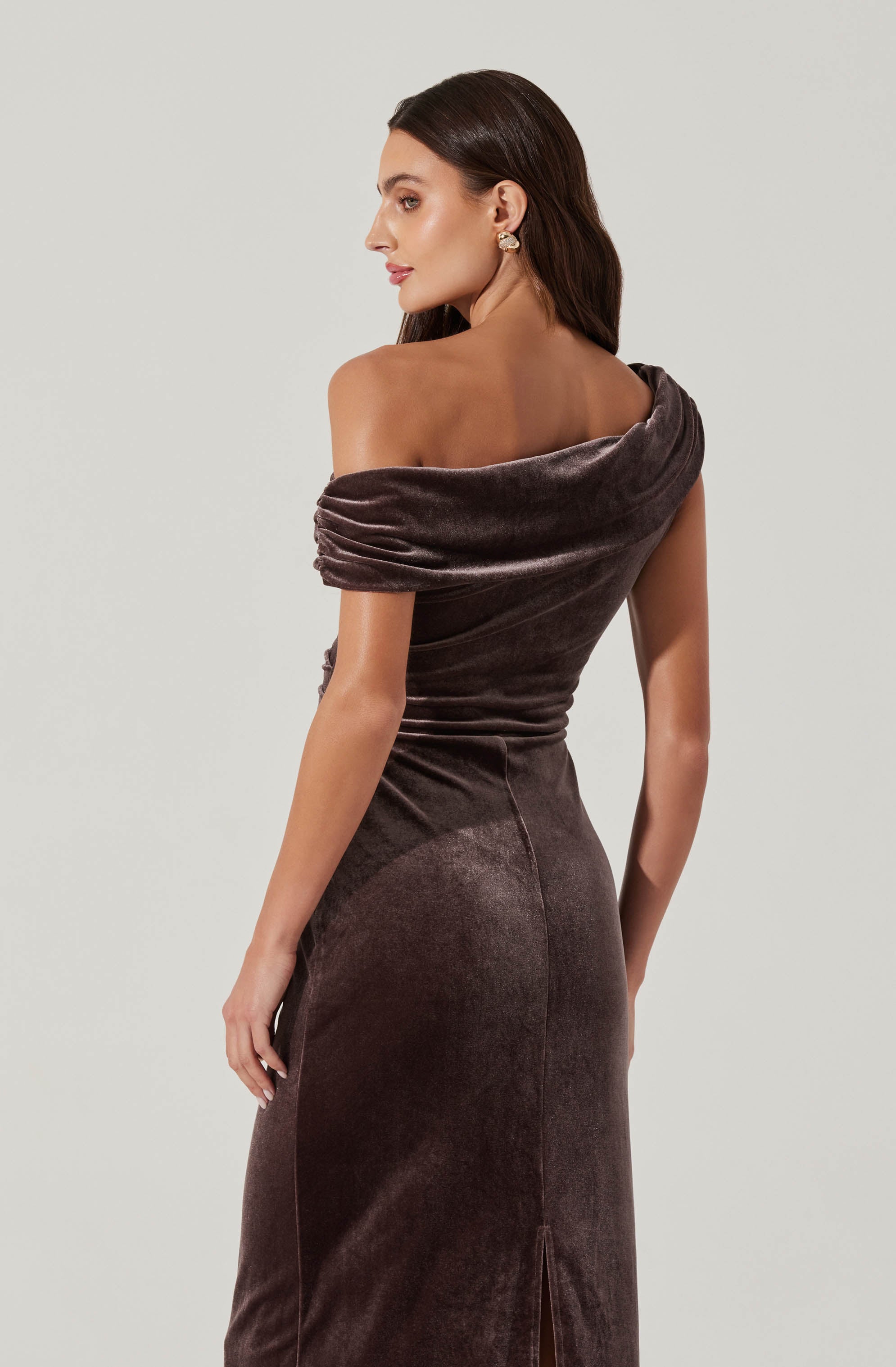 Velvet Off Shoulder Midi Dress-Aljck
