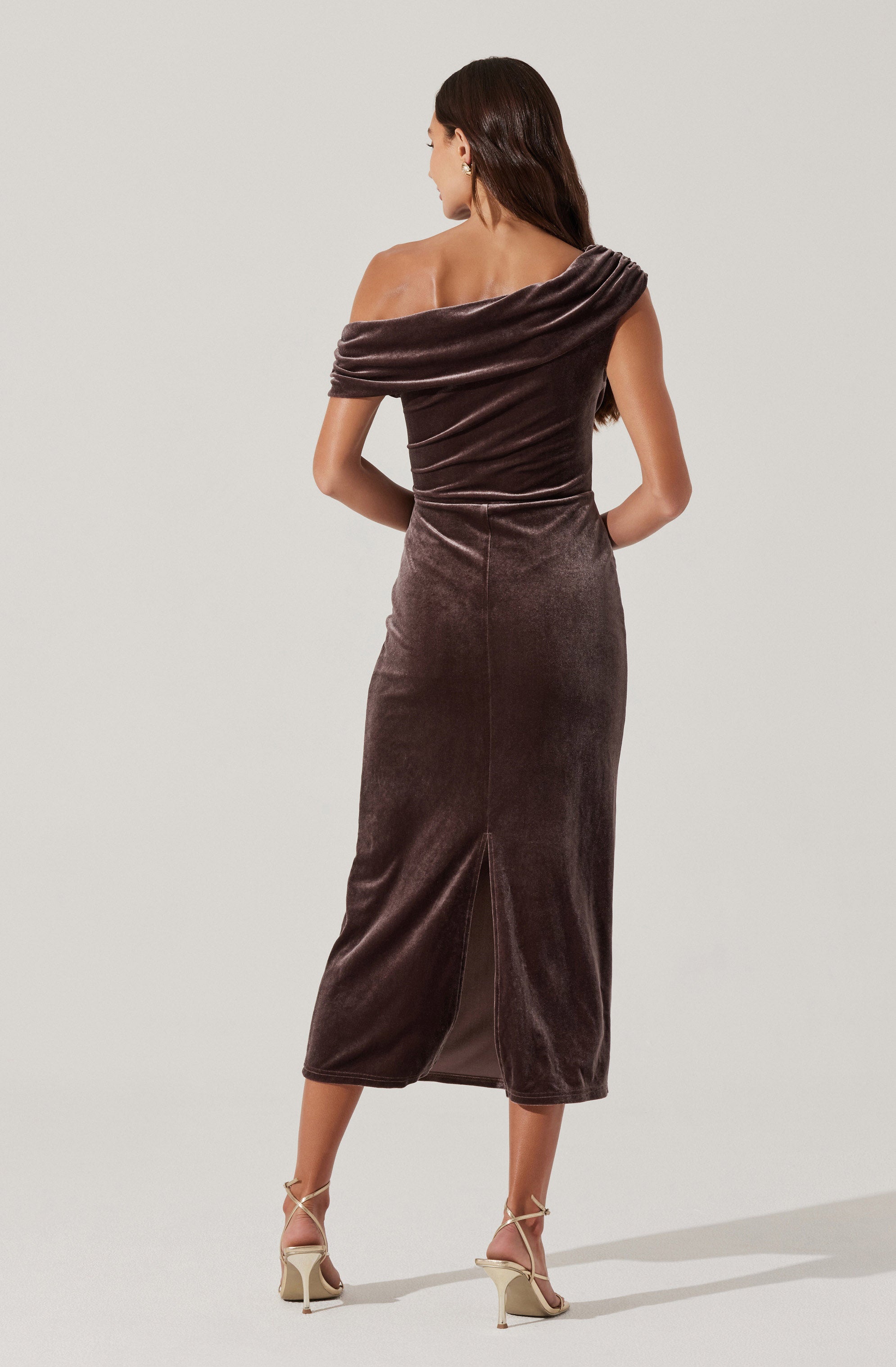 Velvet Off Shoulder Midi Dress-Aljck