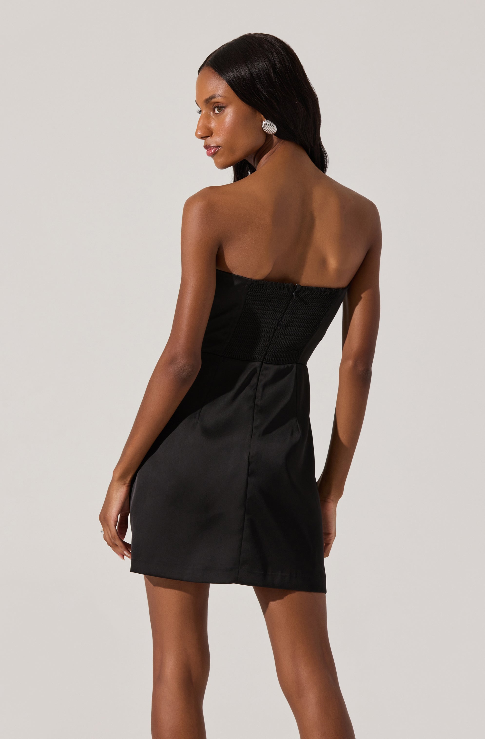 Satin Strapless Mini Dress-Aljck