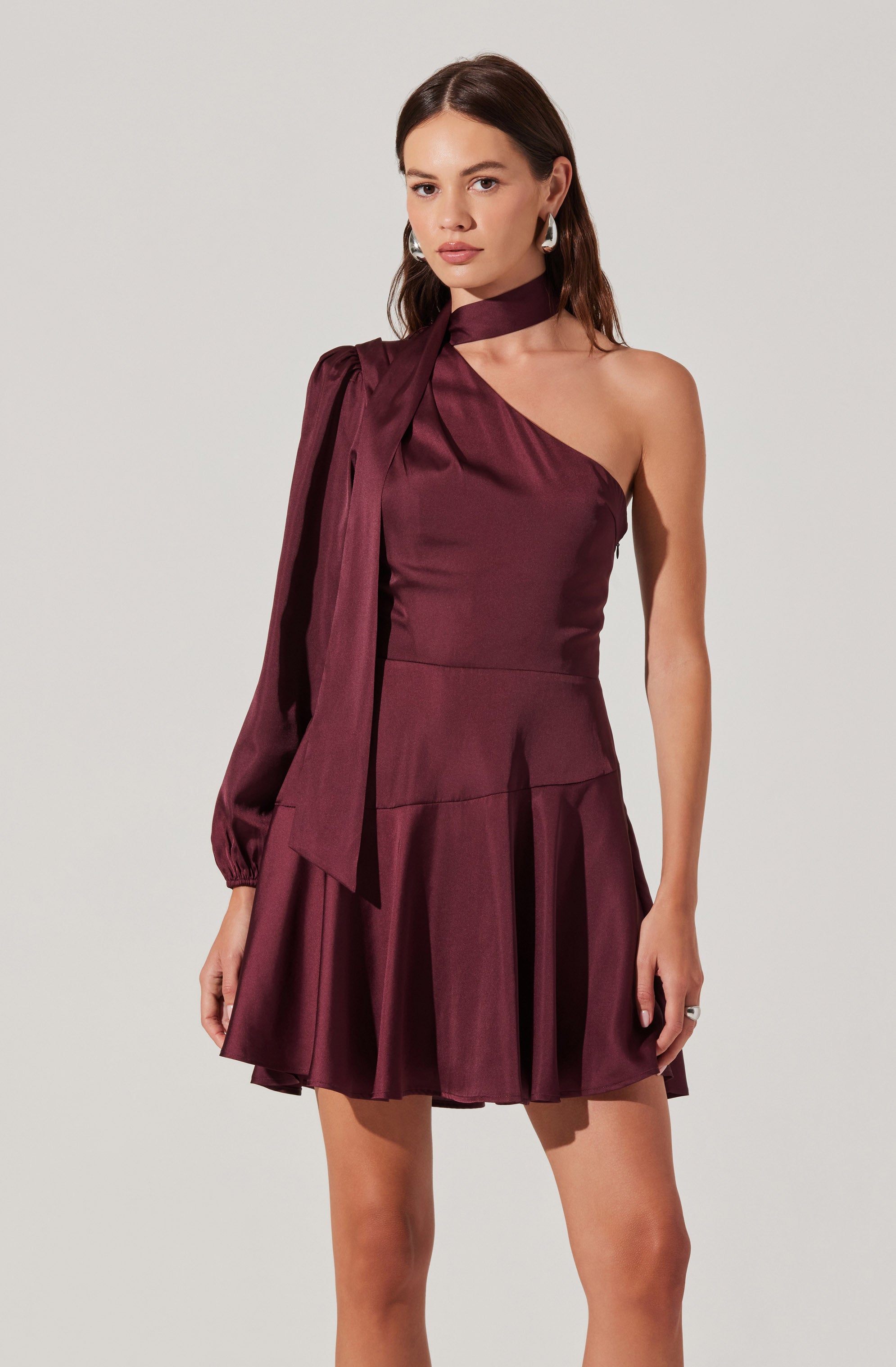 Satin Scarf Mini Skater Dress-Aljck