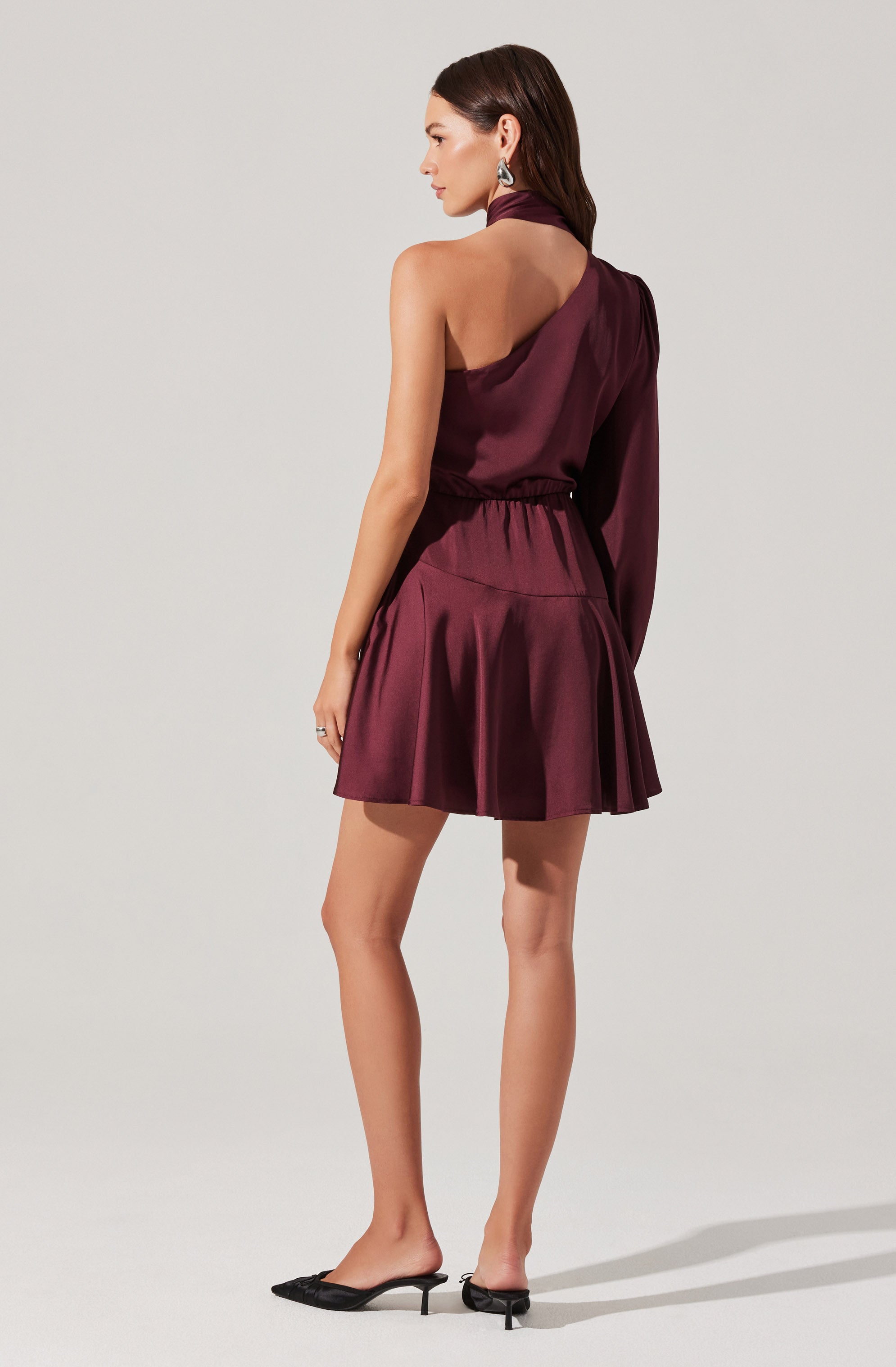 Satin Scarf Mini Skater Dress-Aljck