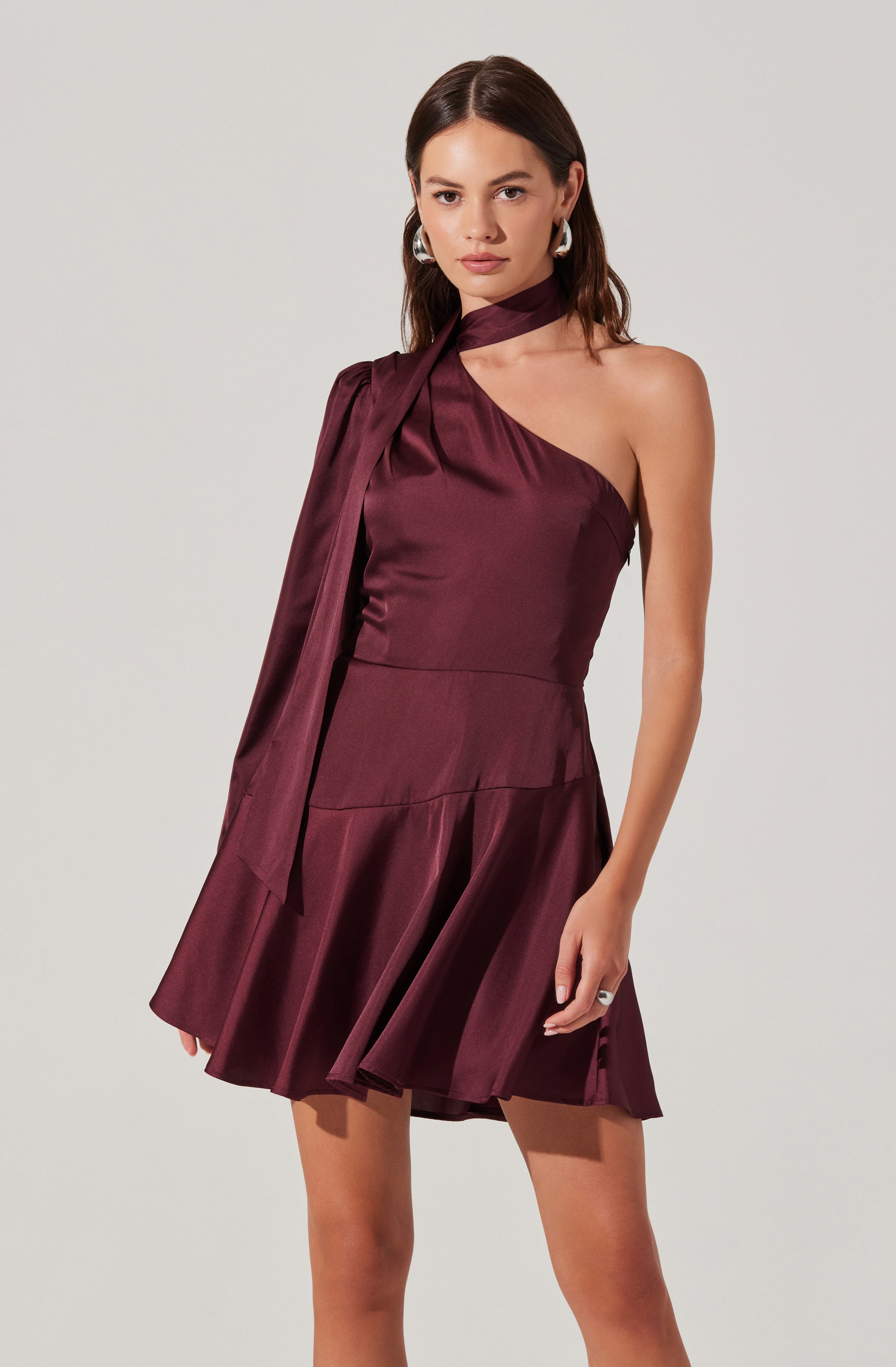 Satin Scarf Mini Skater Dress-Aljck