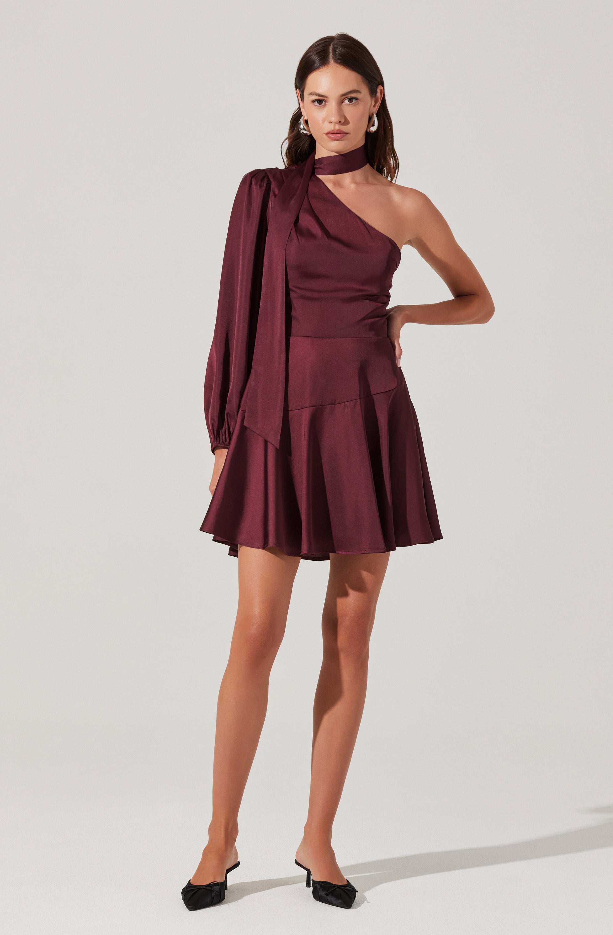 Satin Scarf Mini Skater Dress-Aljck