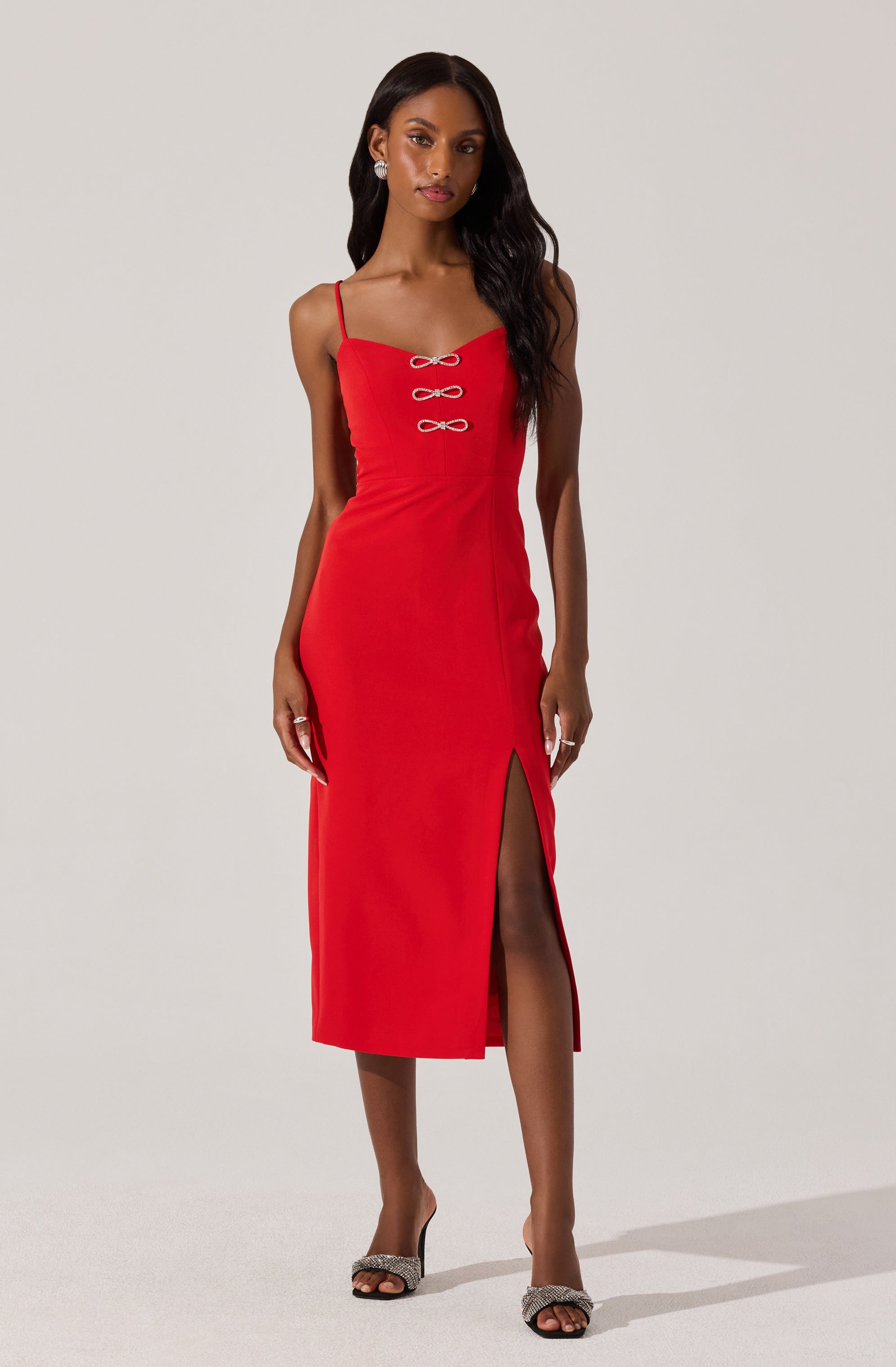 Embellished Bow Detail Midi Dress-Aljck