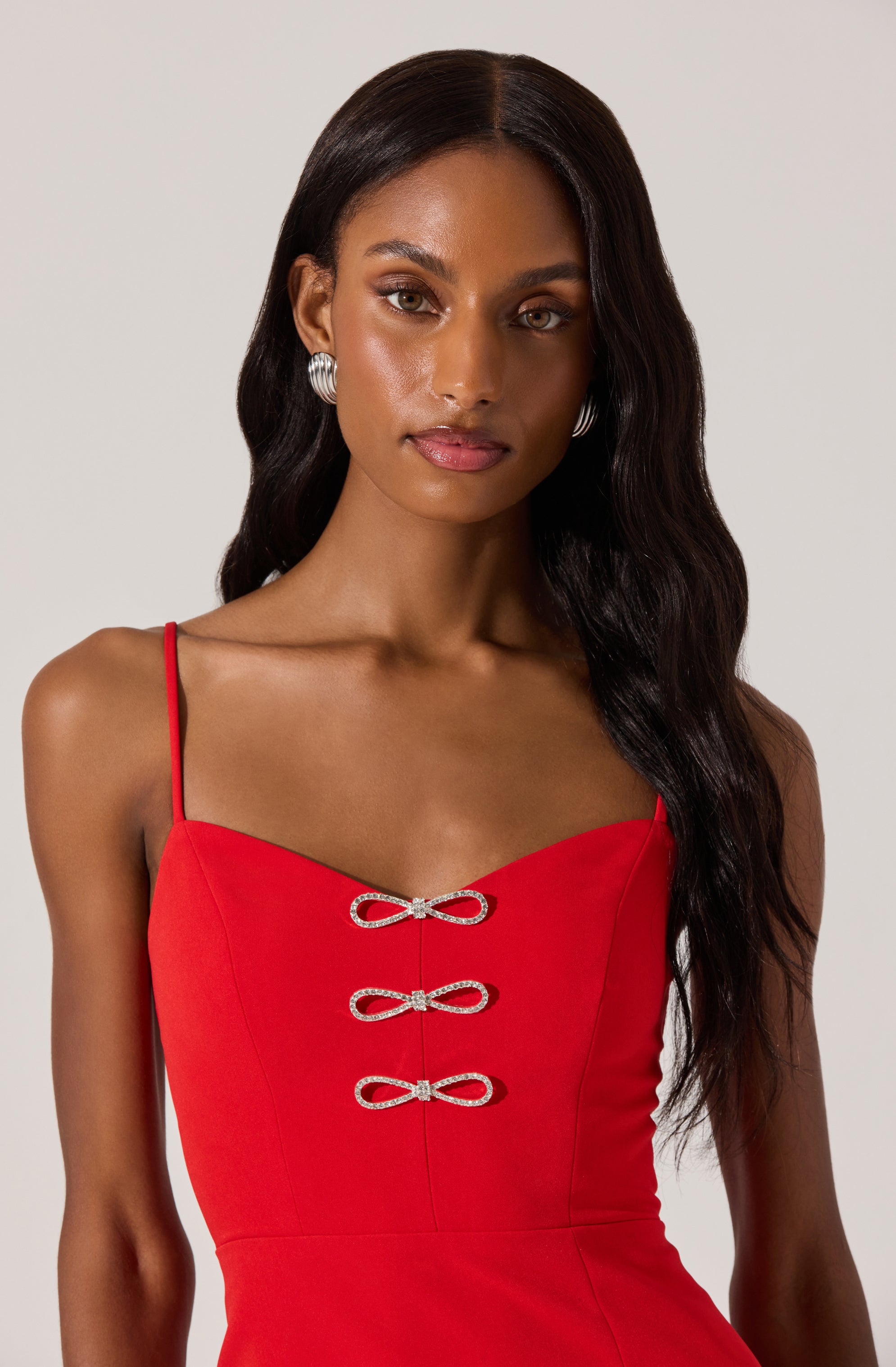 Embellished Bow Detail Midi Dress-Aljck