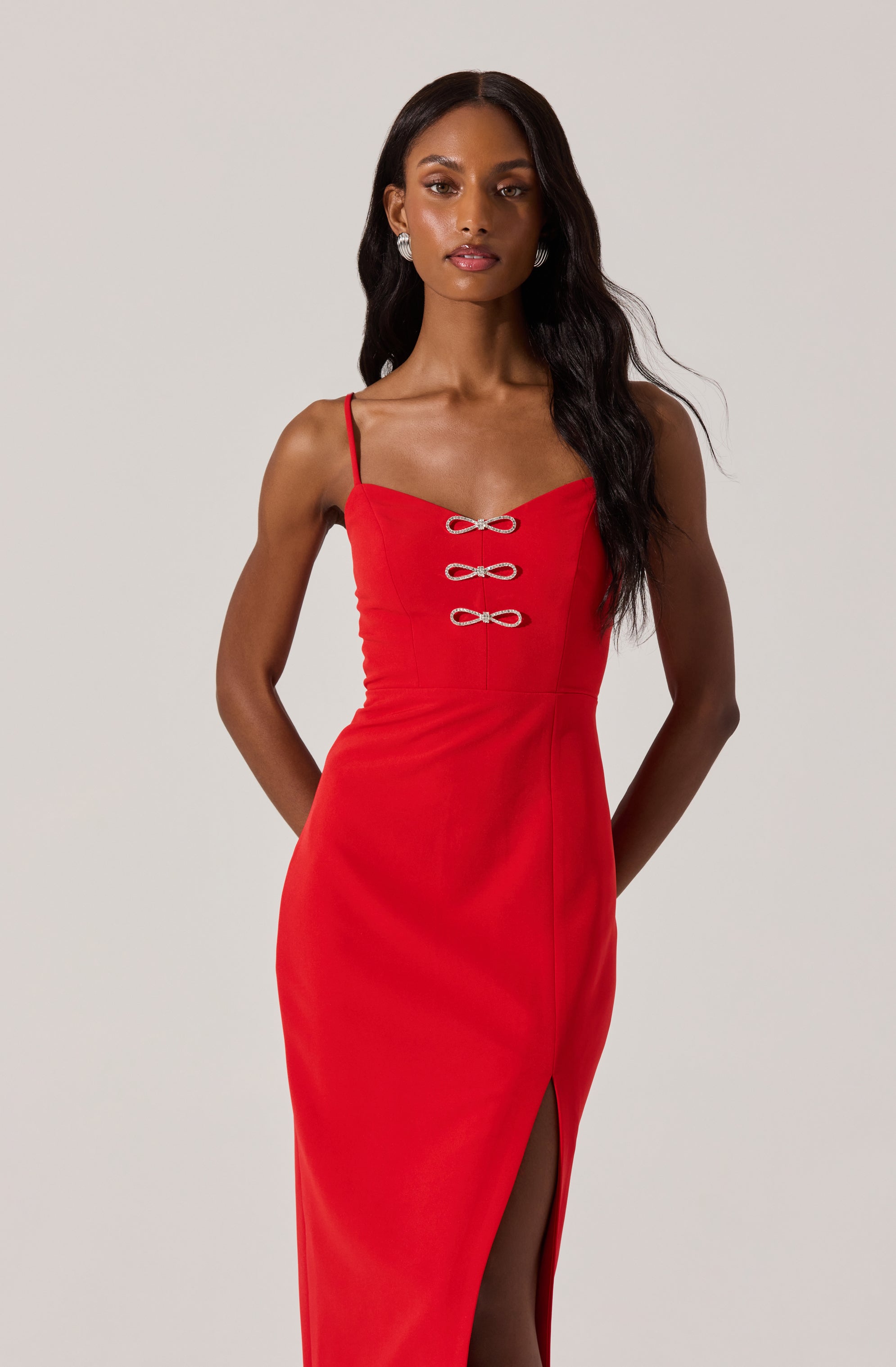 Embellished Bow Detail Midi Dress-Aljck