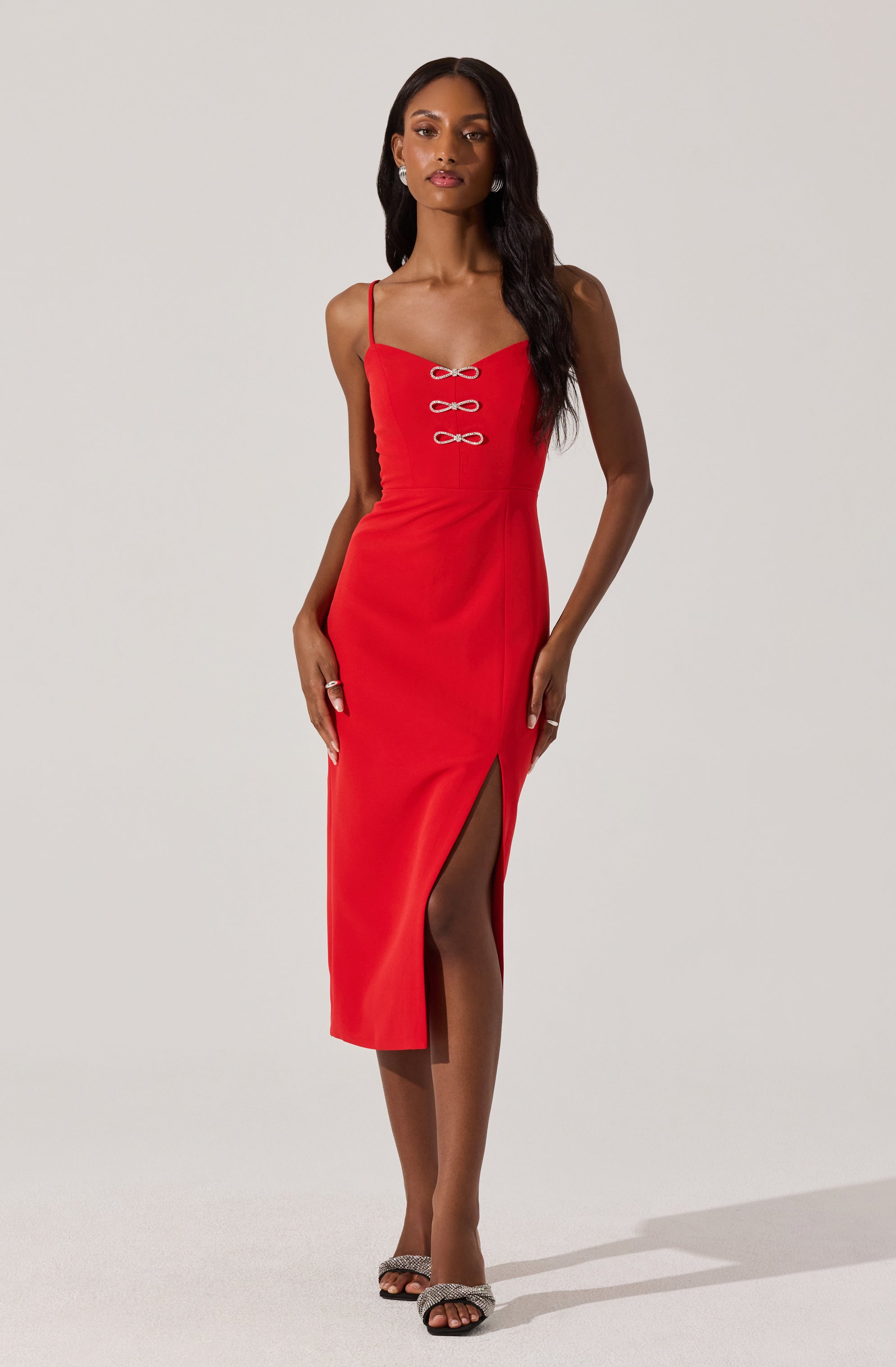 Embellished Bow Detail Midi Dress-Aljck