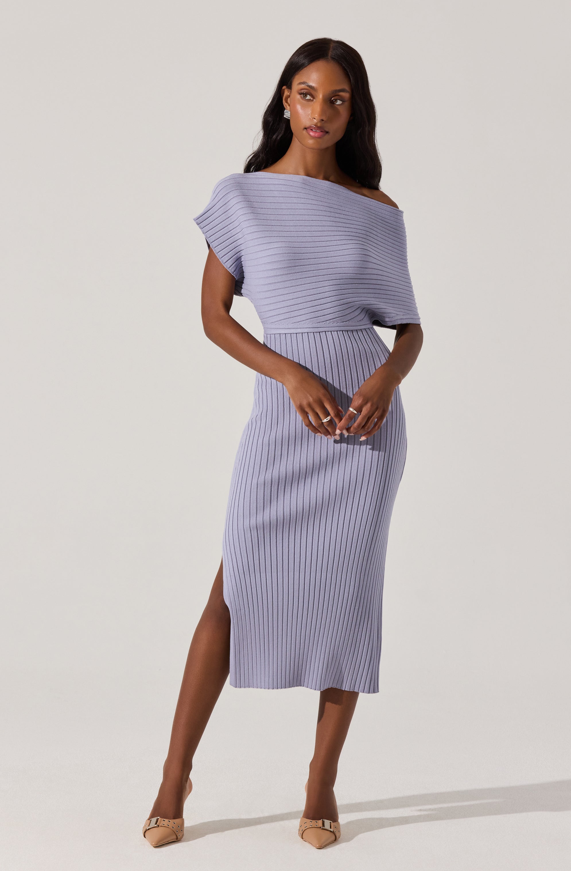 Wide ribbed sweater dress-Aljck