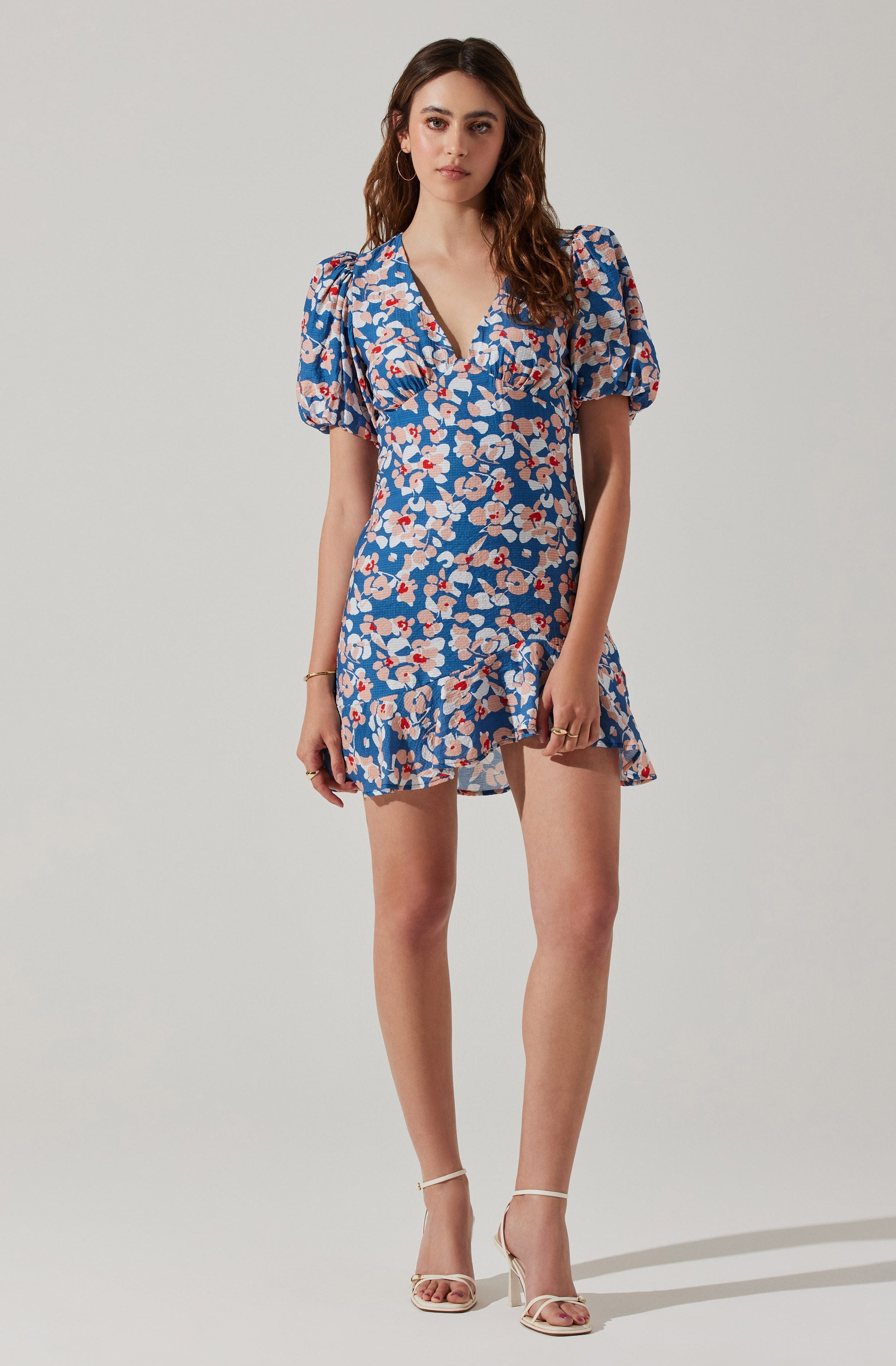 Flutter Sleeve Cutout Floral Mini Dress-Aljck