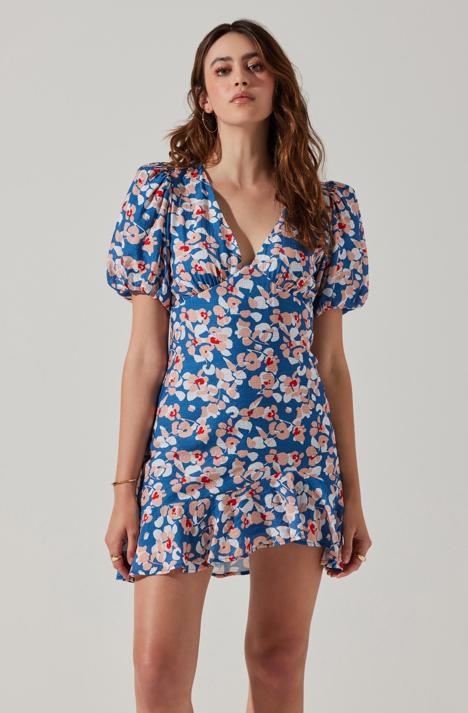 Flutter Sleeve Cutout Floral Mini Dress-Aljck