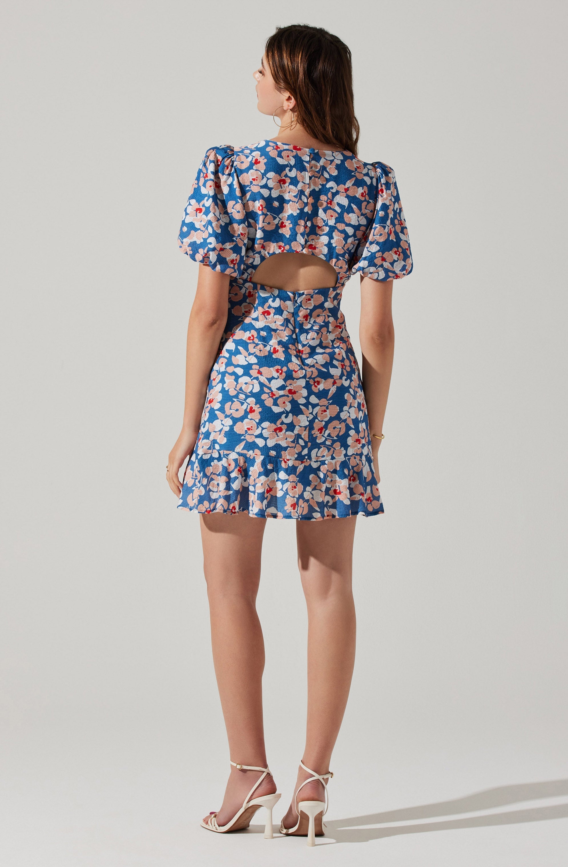 Flutter Sleeve Cutout Floral Mini Dress-Aljck