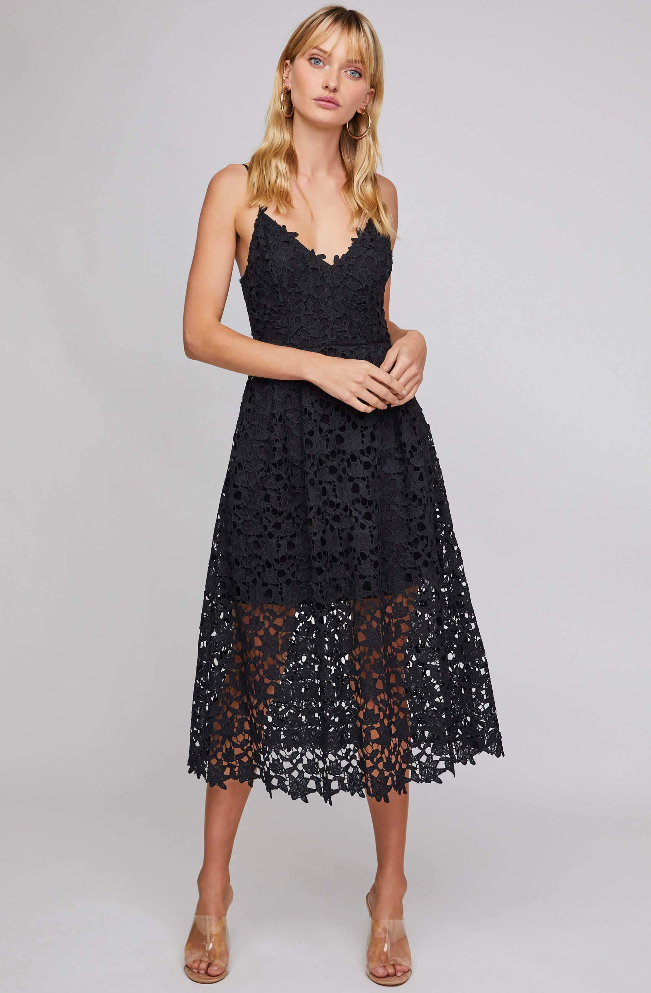 Lace A Line Midi Dress-Aljck