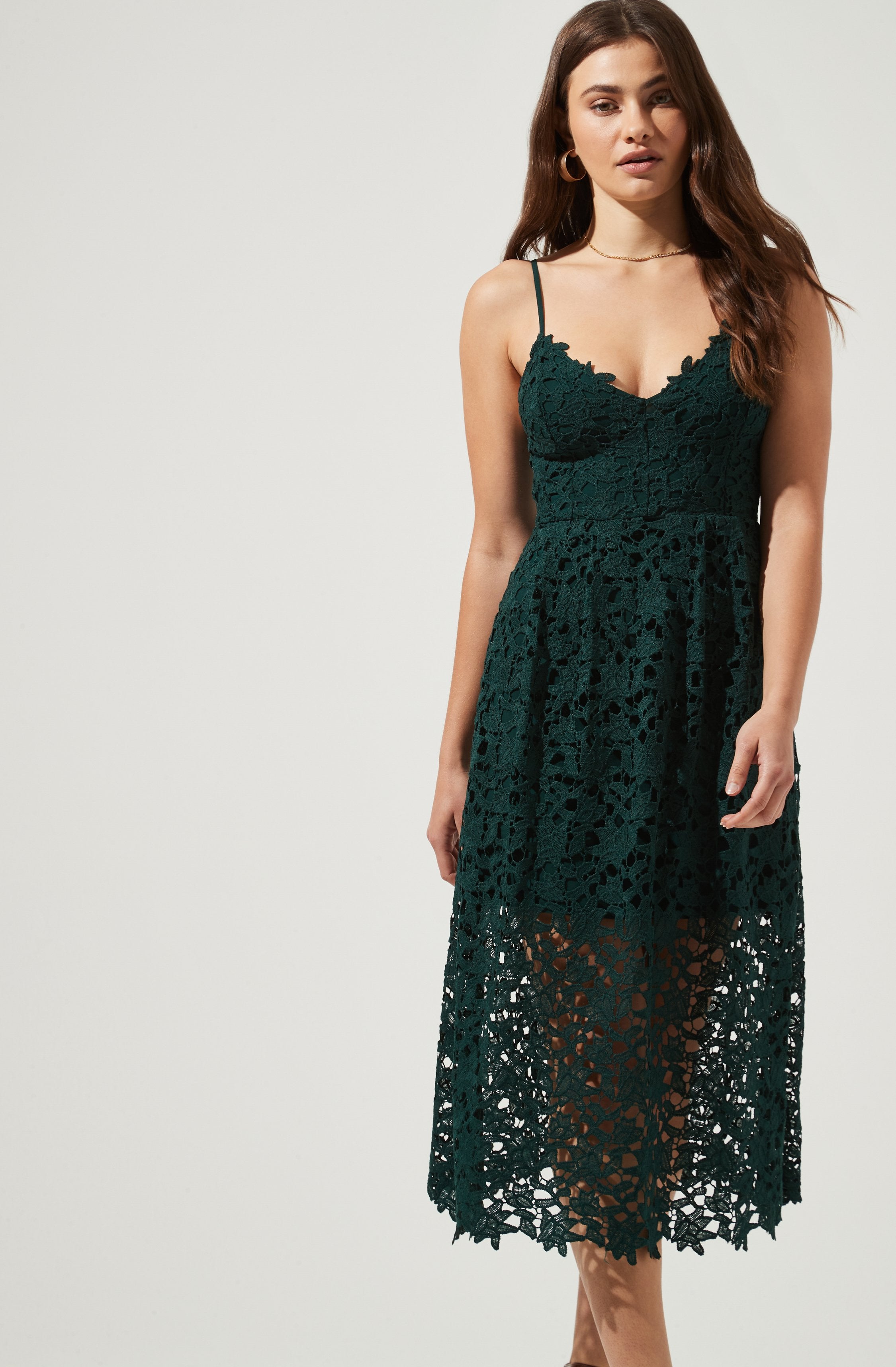 Lace A Line Midi Dress-Aljck