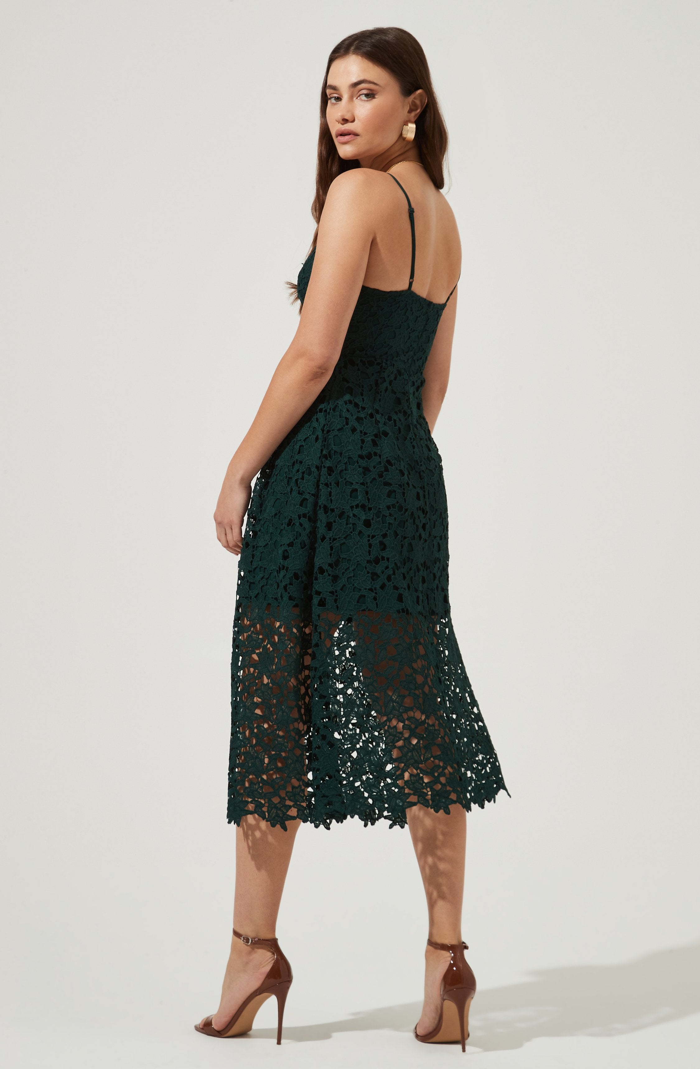 Lace A Line Midi Dress-Aljck