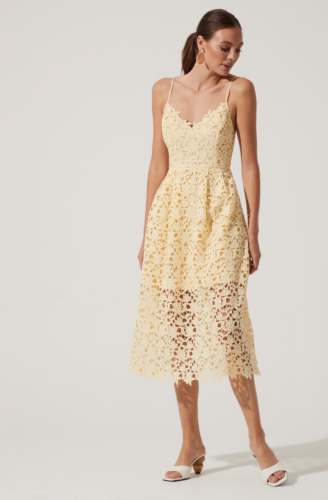 Lace A Line Midi Dress-Aljck