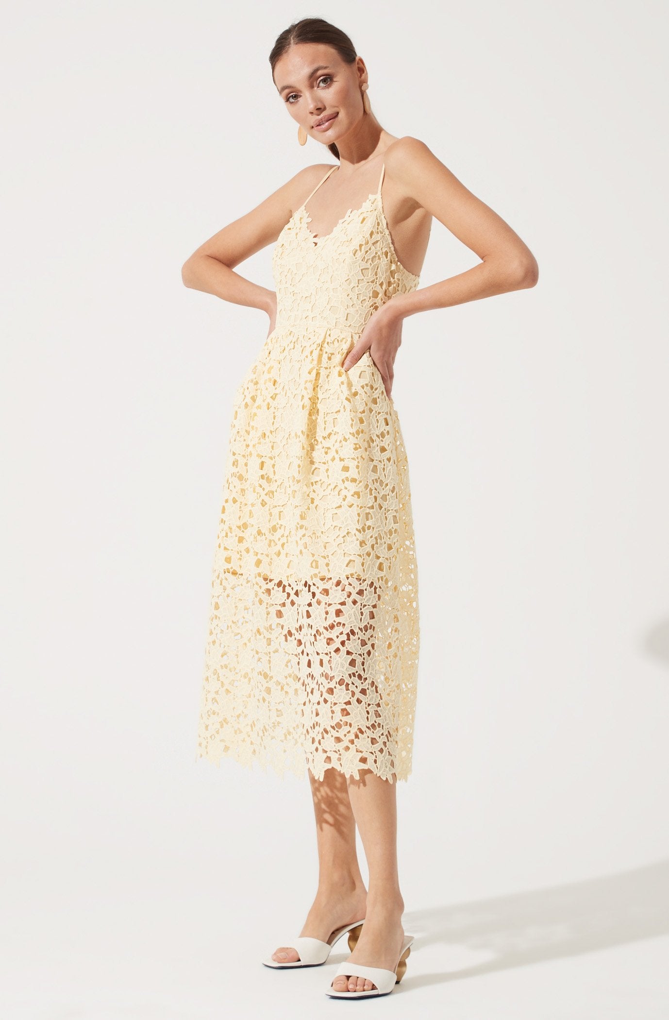 Lace A Line Midi Dress-Aljck