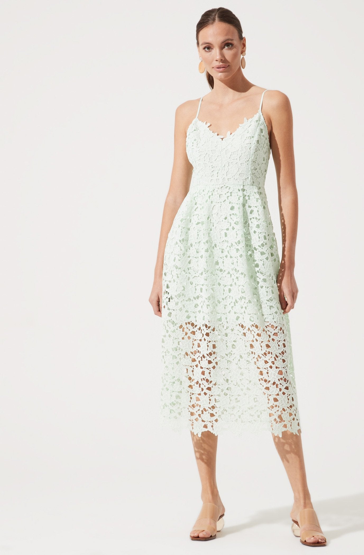 Lace A Line Midi Dress-Aljck