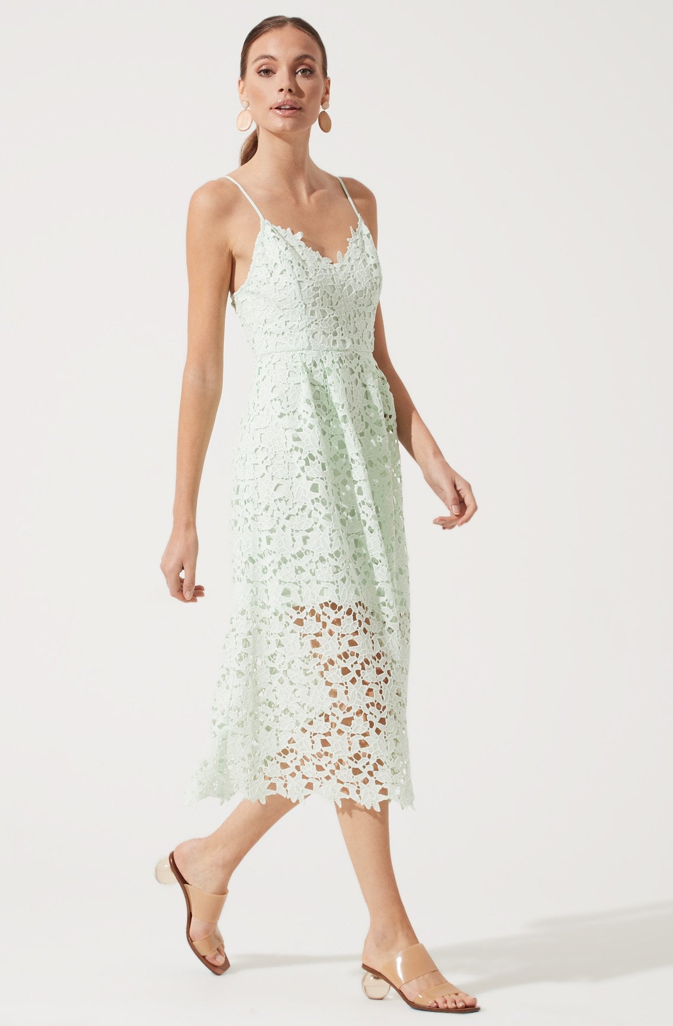 Lace A Line Midi Dress-Aljck