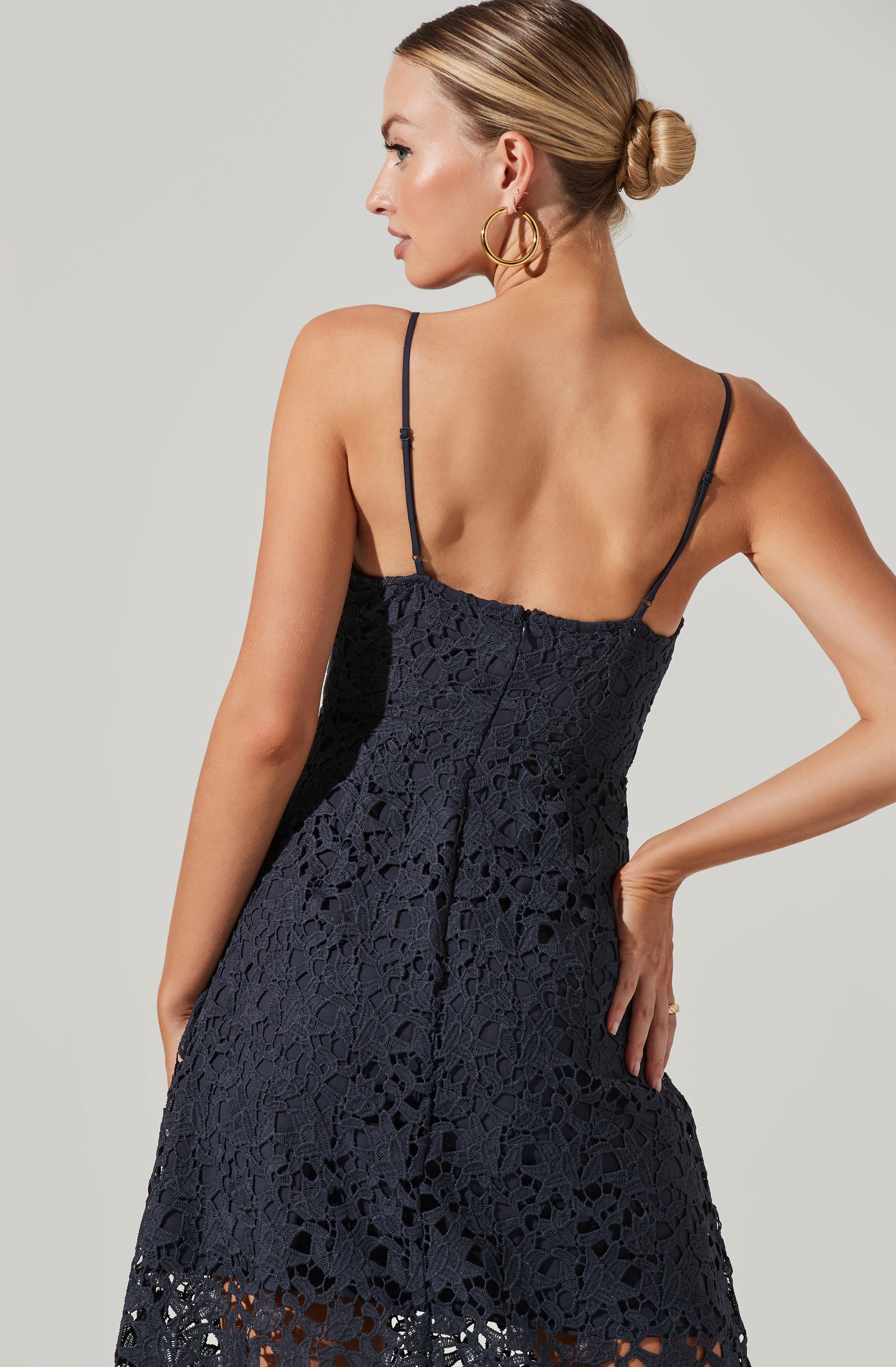 Lace A Line Midi Dress-Aljck