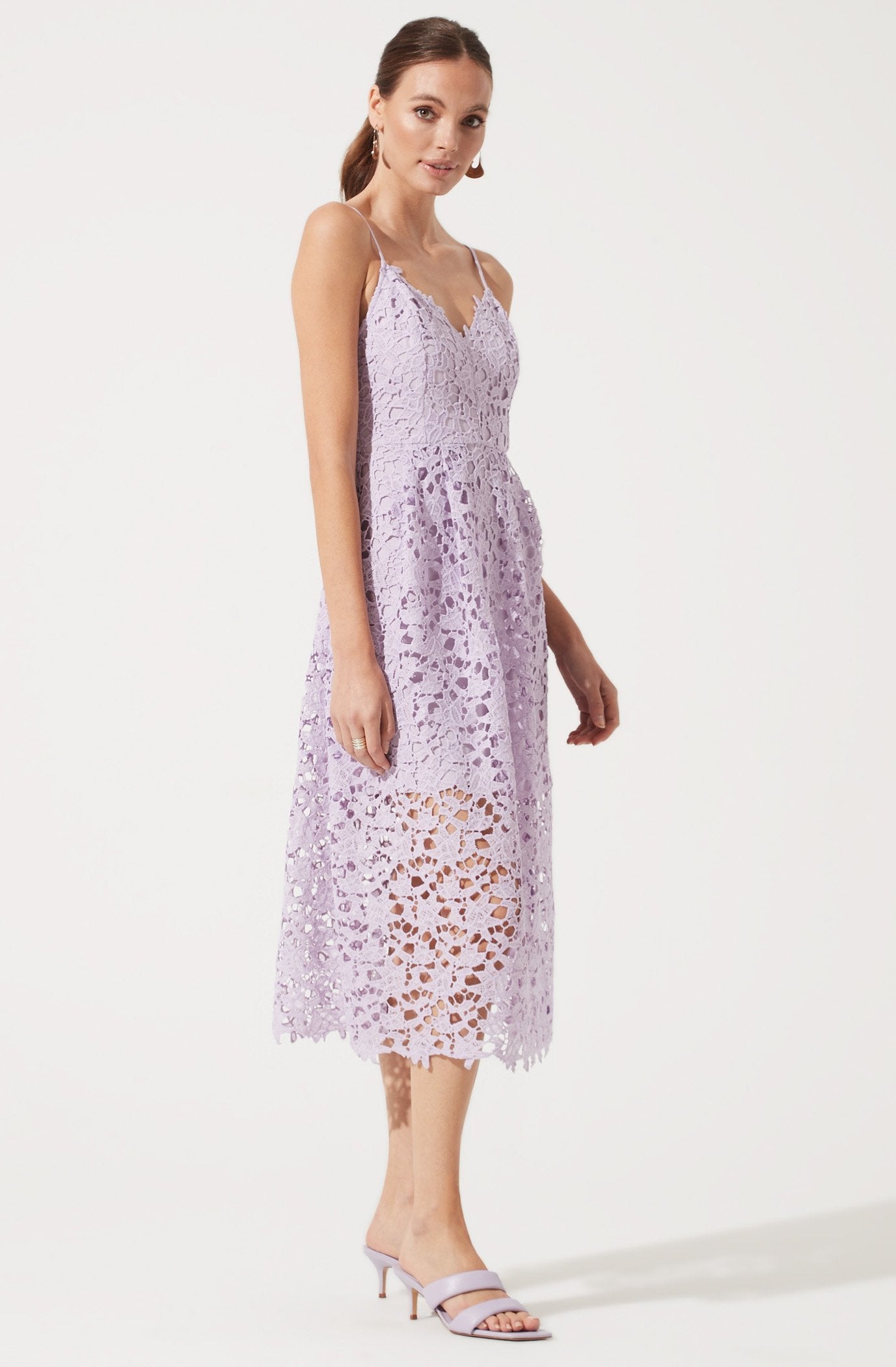 Lace A Line Midi Dress-Aljck