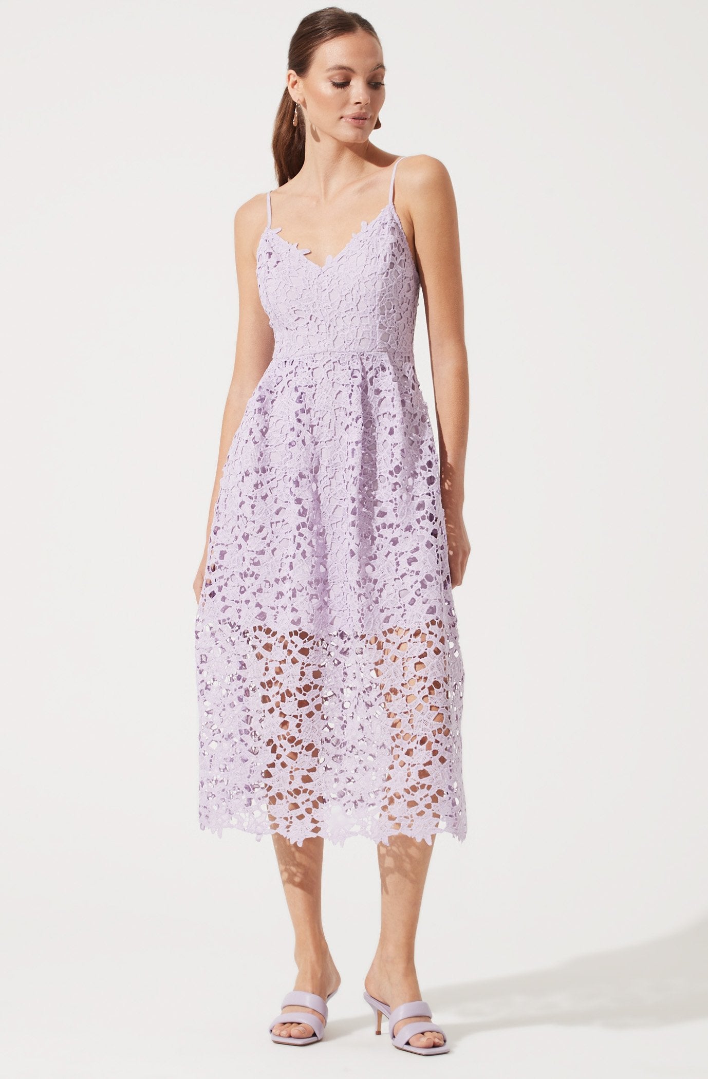 Lace A Line Midi Dress-Aljck