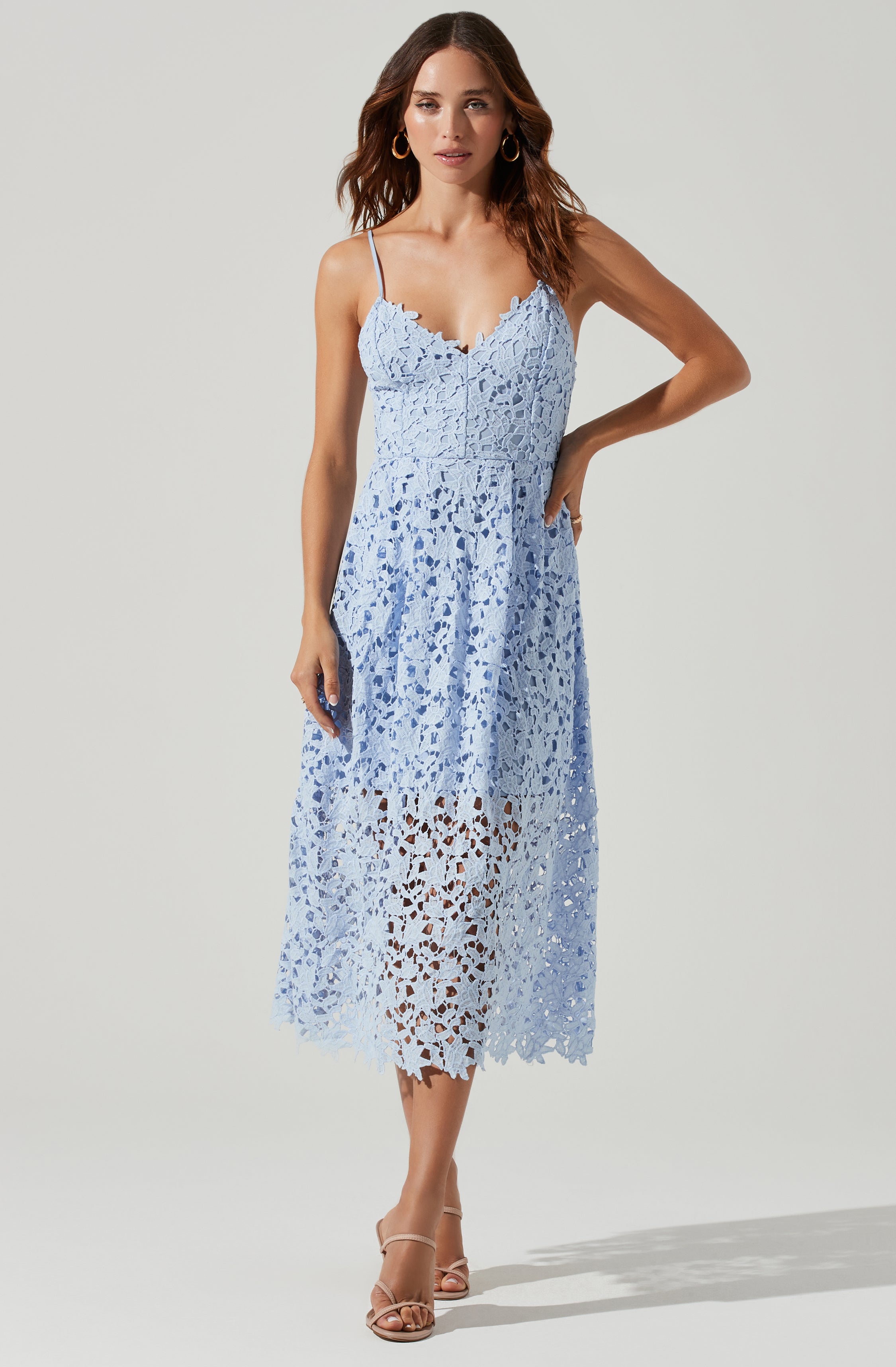Lace A Line Midi Dress-Aljck