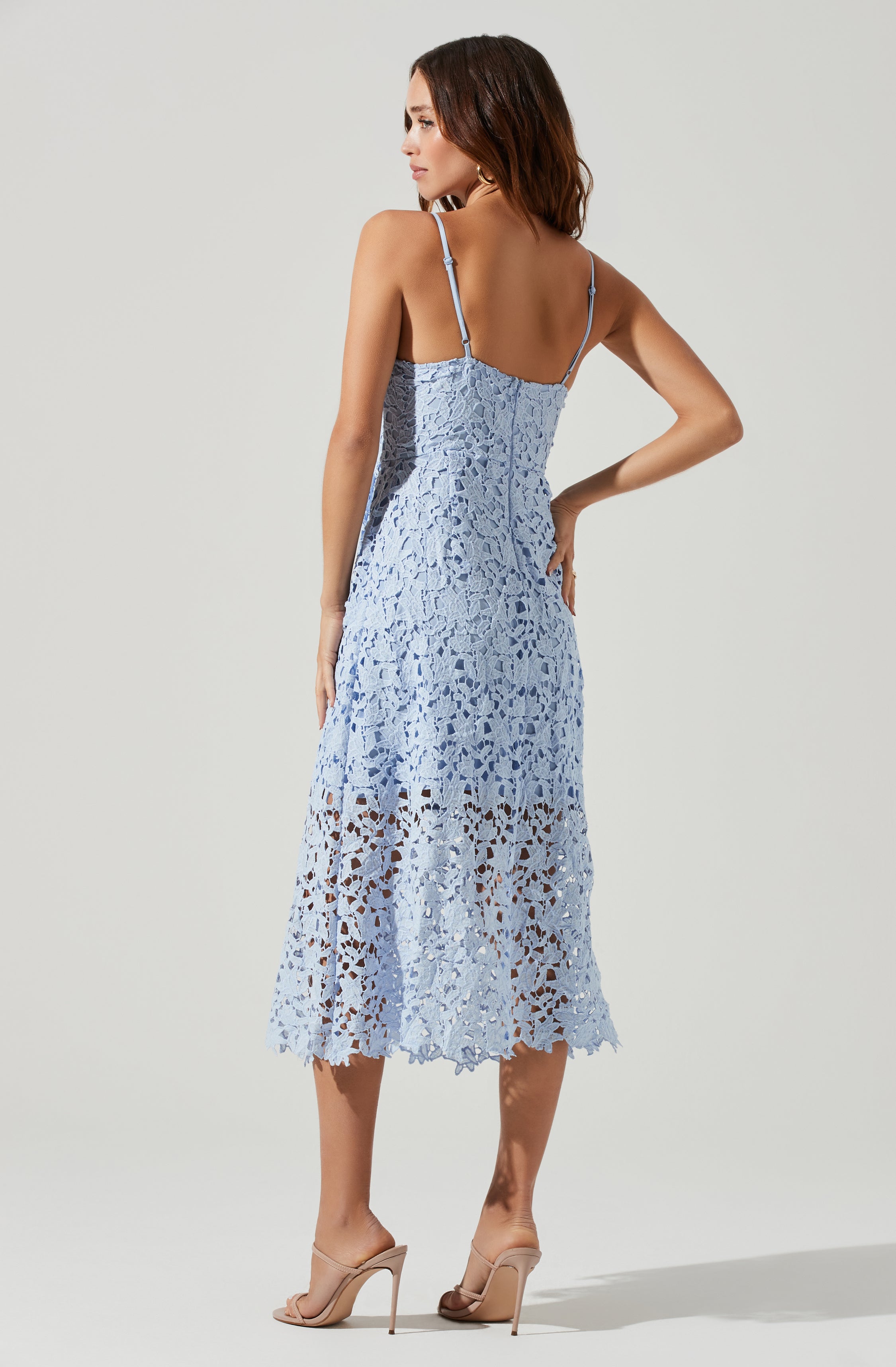 Lace A Line Midi Dress-Aljck