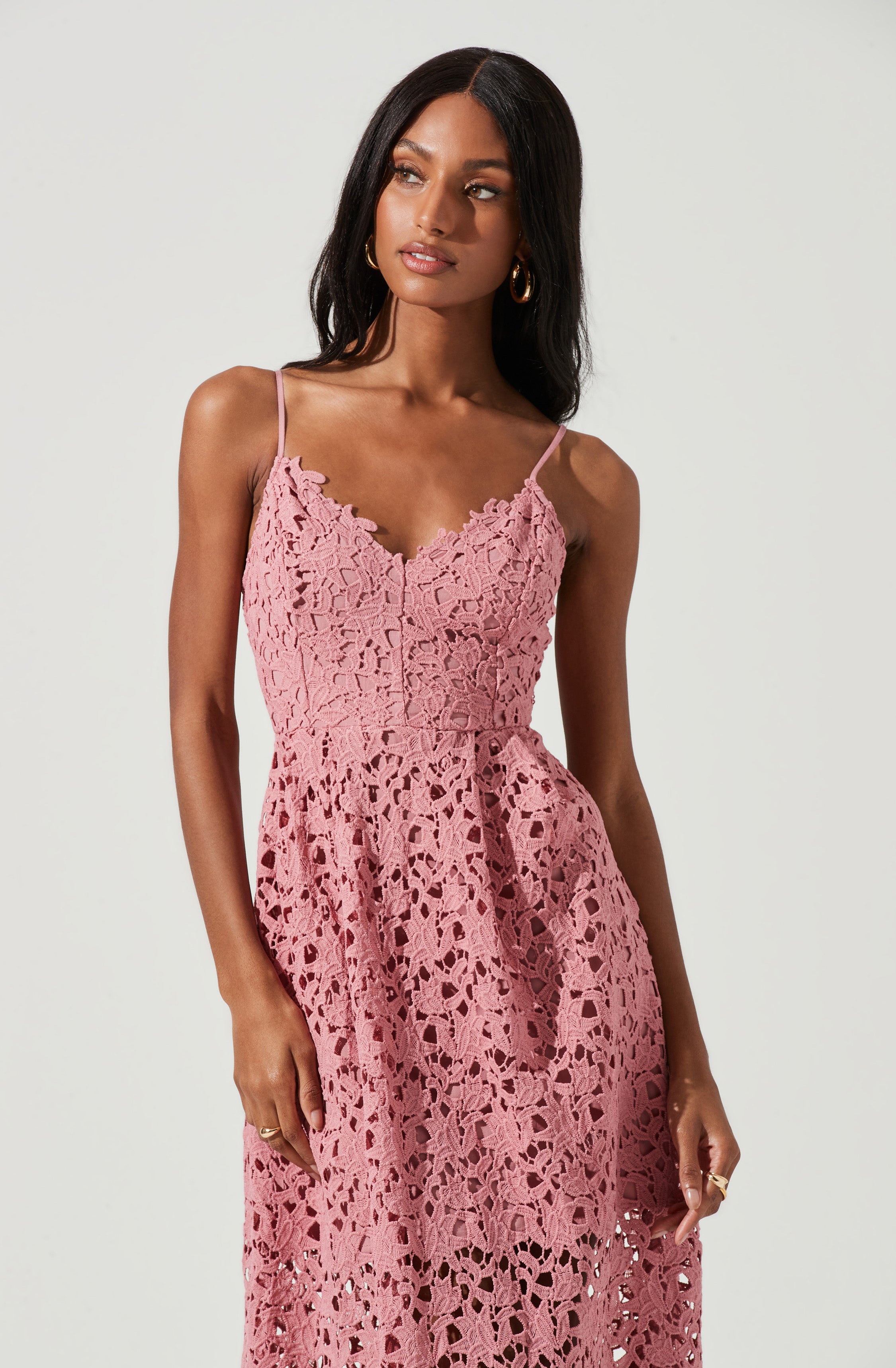 Lace A Line Midi Dress-Aljck