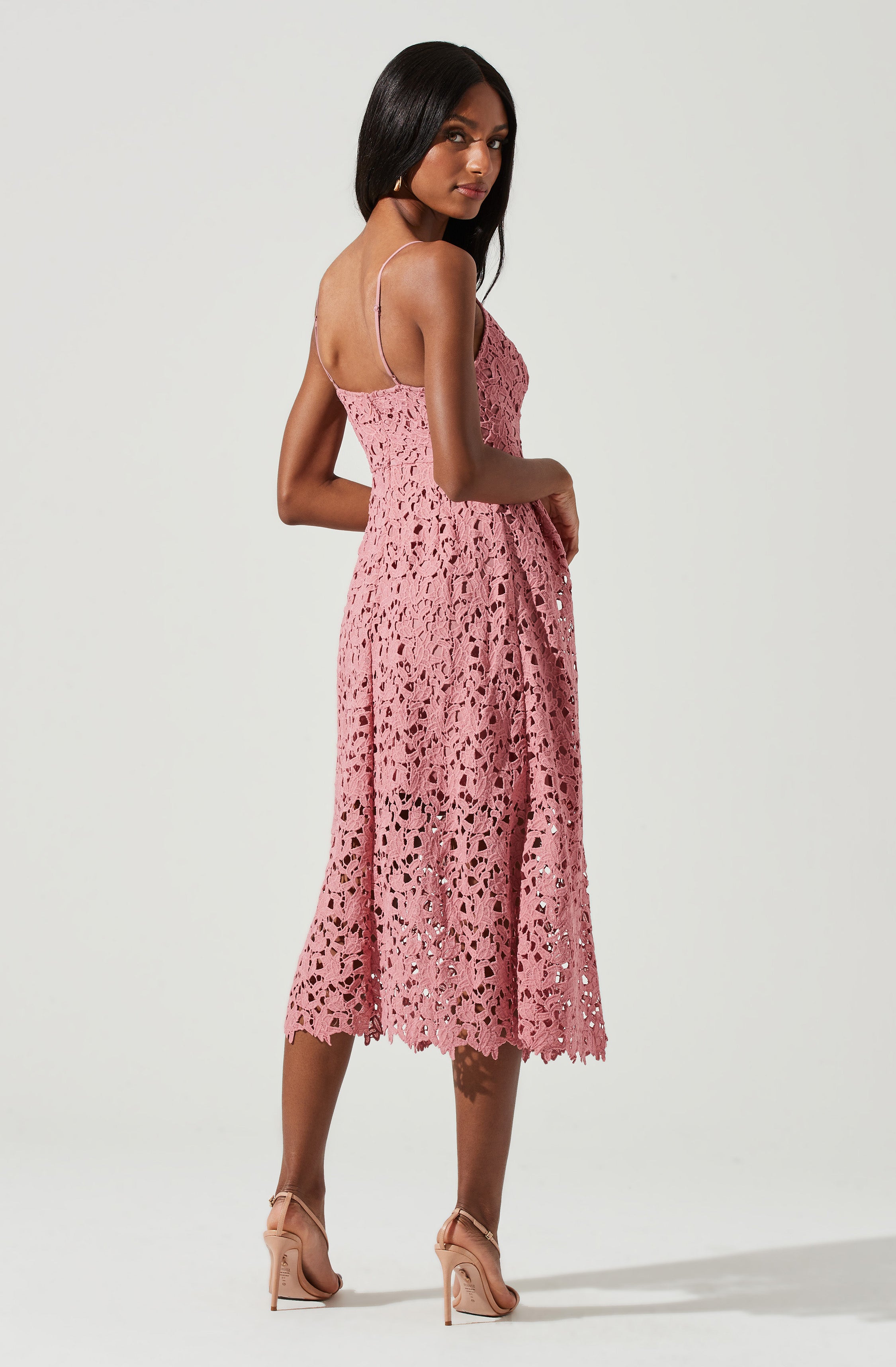 Lace A Line Midi Dress-Aljck