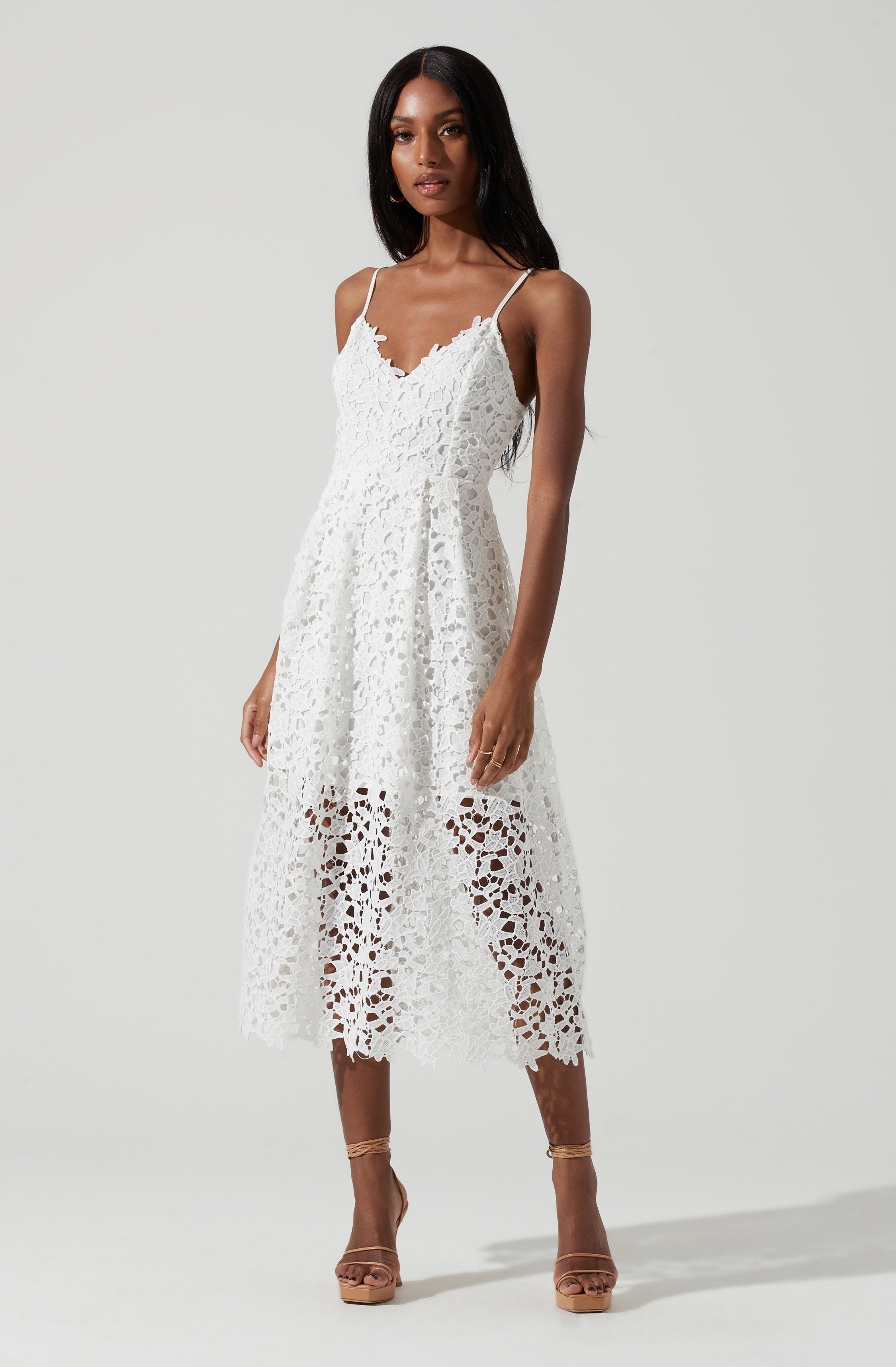 Lace A Line Midi Dress-Aljck