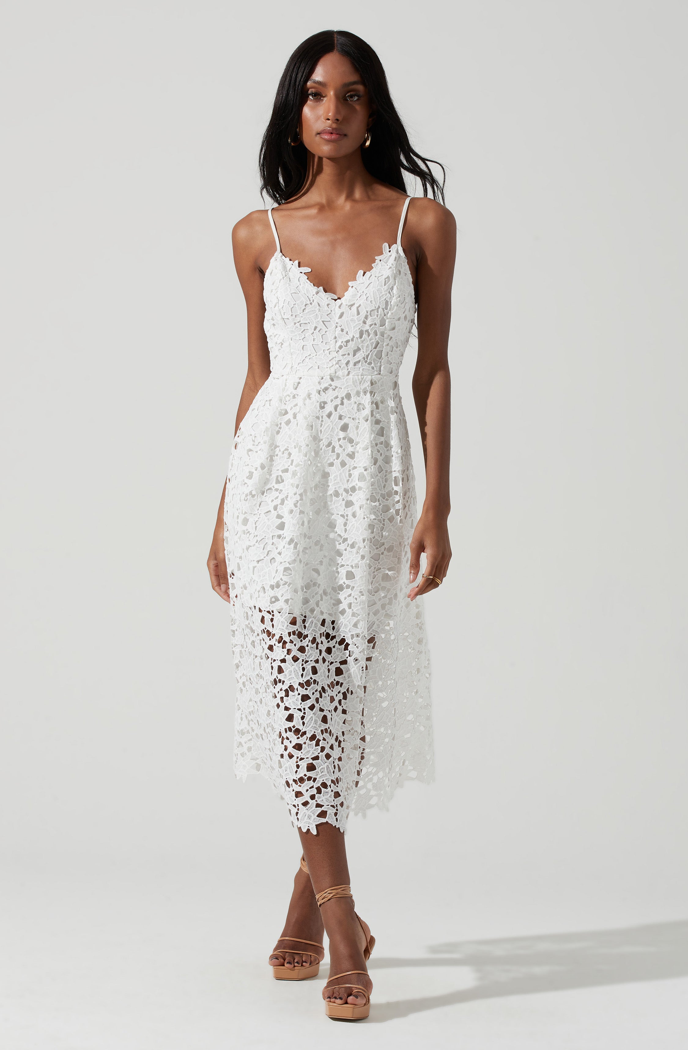Lace A Line Midi Dress-Aljck
